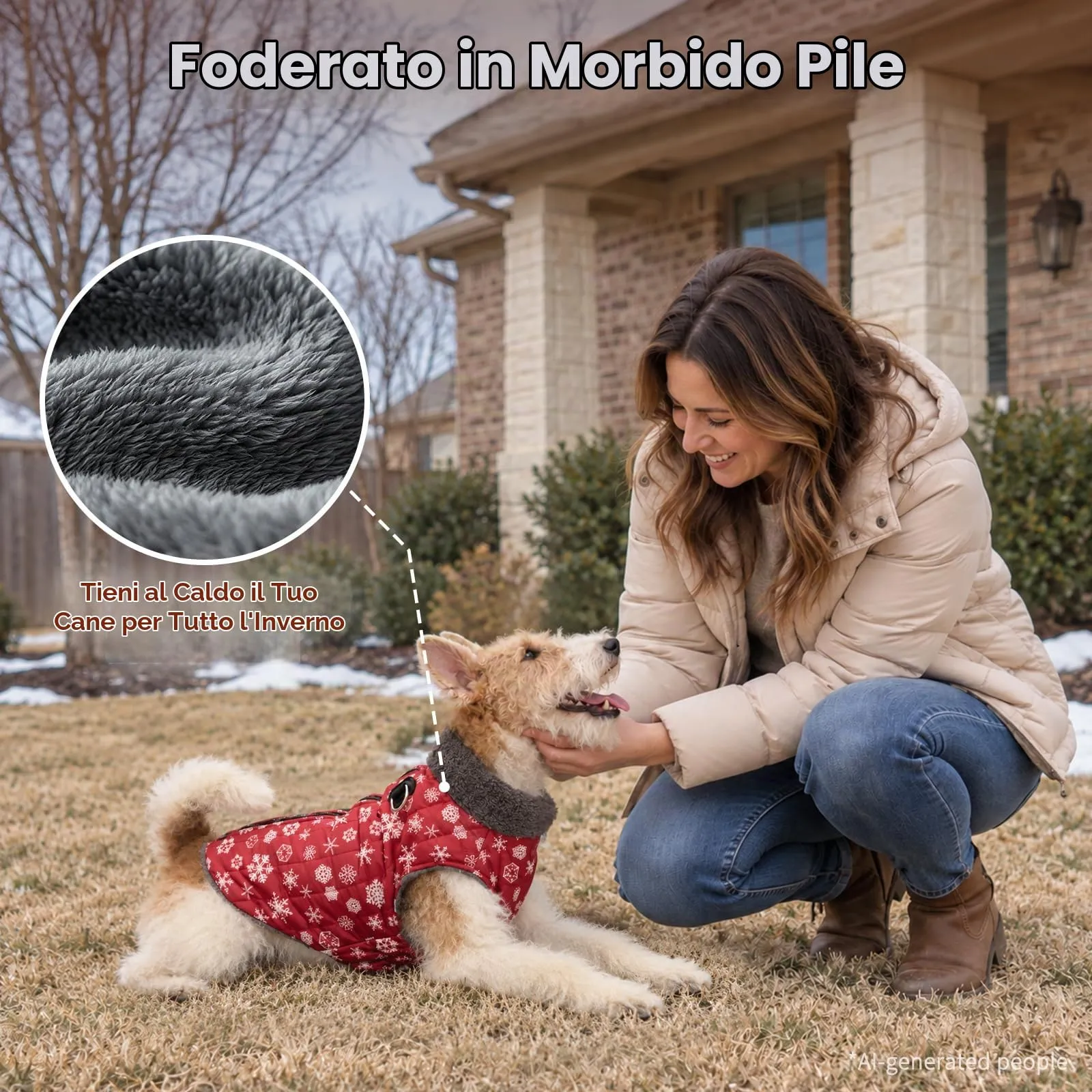 JoyDaog Cappottino invernale per cani in pile con pettorina integrata, impermeabile, rosso motivo neve, taglia S - immagine 6