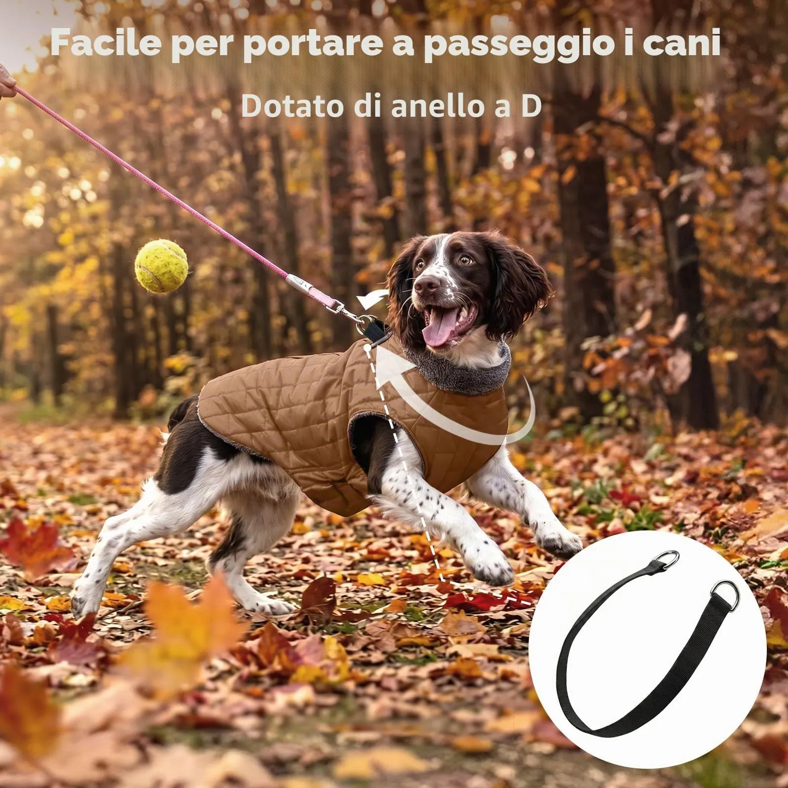 JoyDaog Cappotto in pile per cani con imbracatura e anello a D, giacca impermeabile invernale, kaki brunito - immagine 8