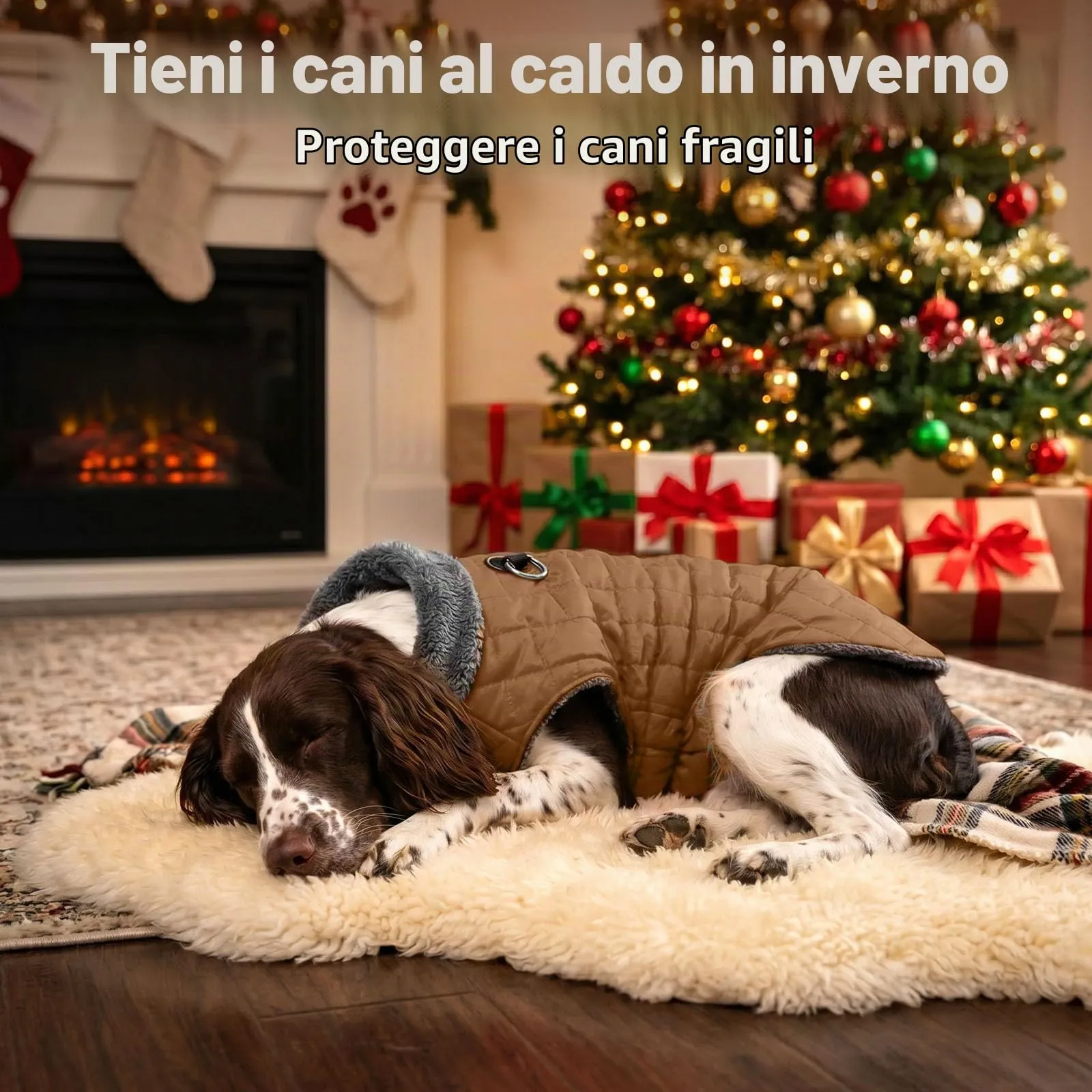 JoyDaog Cappotto in pile per cani con imbracatura e anello a D, giacca impermeabile invernale, kaki brunito - immagine 9