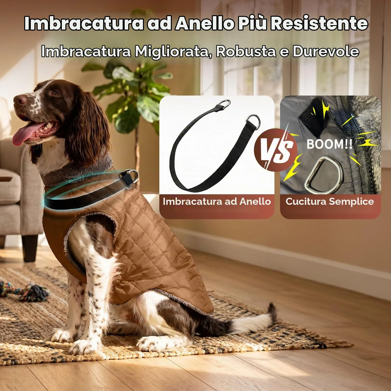 JoyDaog Cappotto in Pile Impermeabile per Cani di Piccola Taglia con Imbracatura e Anello a D, Kaki Brunito - immagine 3