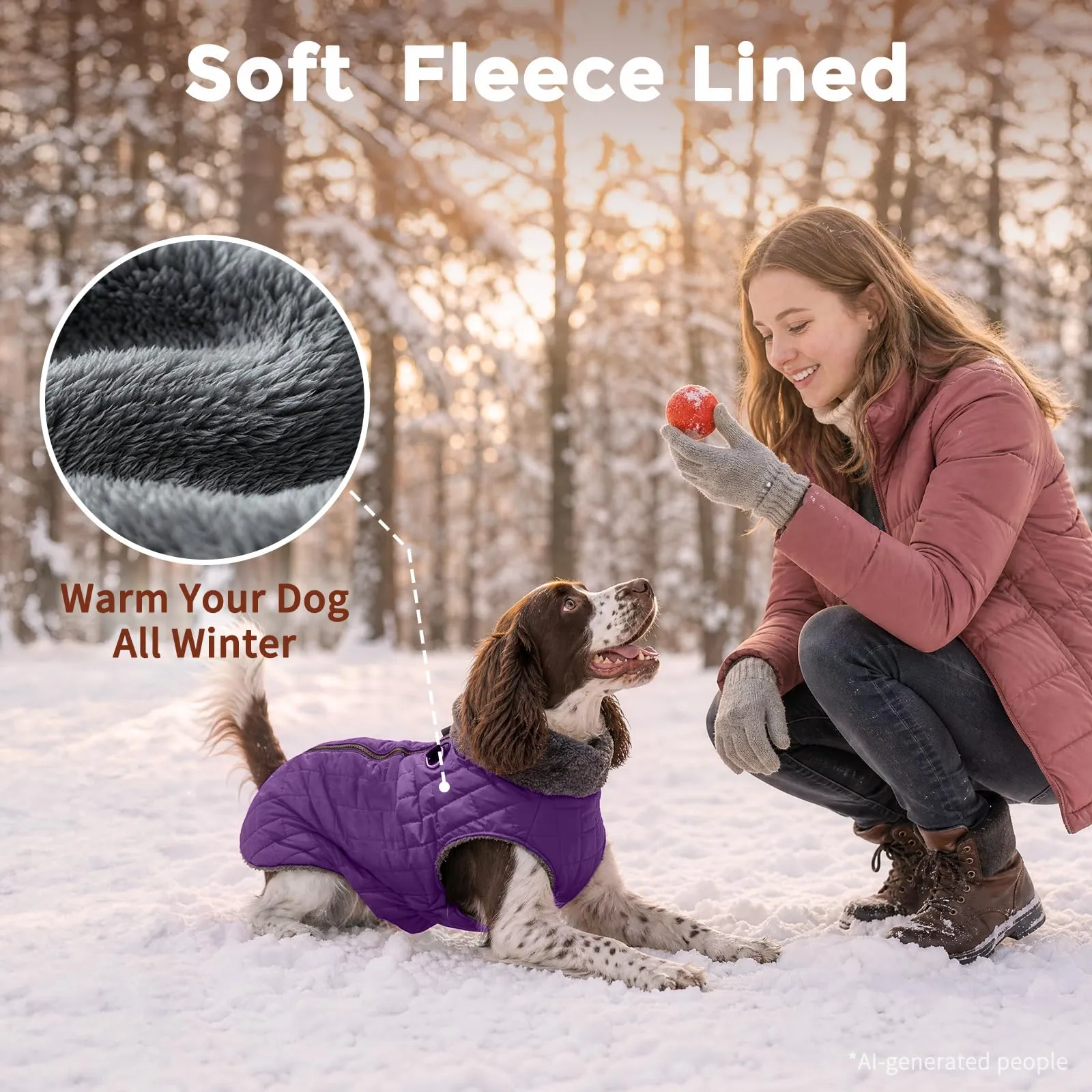 JoyDaog Cappottino in pile impermeabile con imbracatura e anello a D per cani di taglia media, Viola, XL - immagine 6