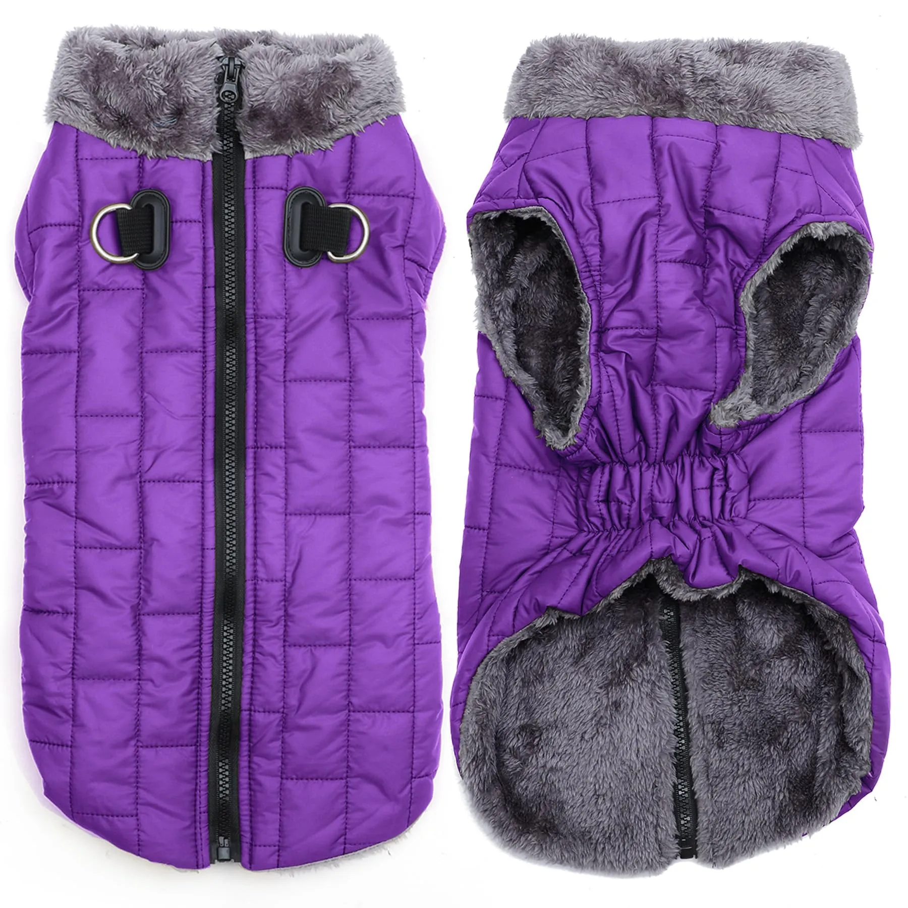 JoyDaog Cappottino in Pile per Cani con Imbracatura e Anello a D, Giacca Impermeabile Invernale, Viola, L - immagine 1