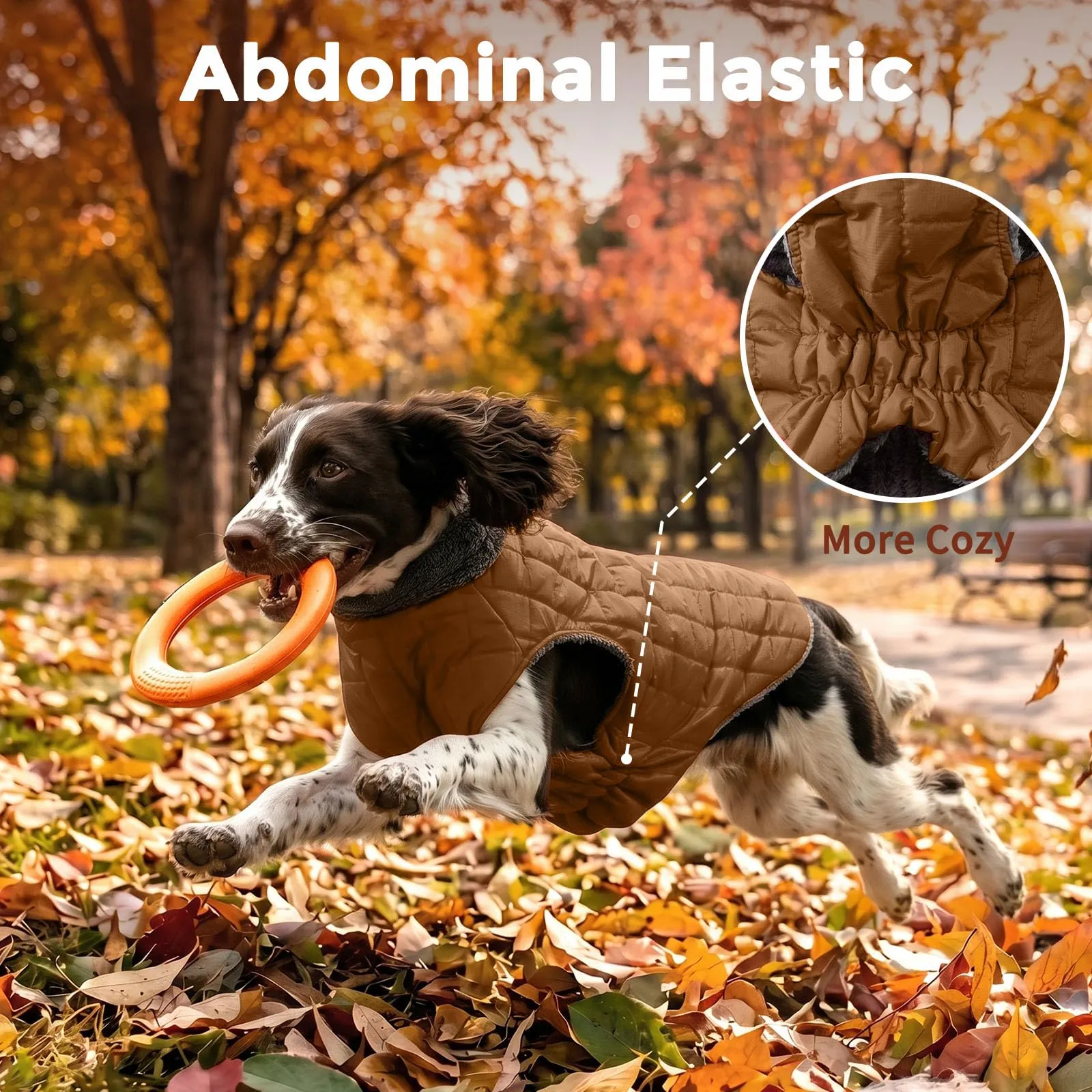 JoyDaog Cappotto in pile impermeabile per cani con imbracatura e anello a D, Kaki Brunito, XL - immagine 7