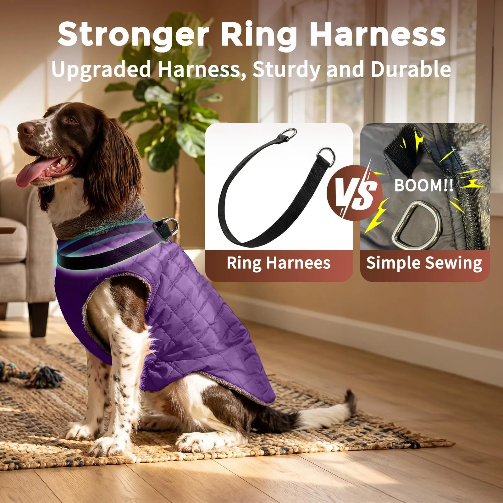 JoyDaog Cappottino in pile impermeabile per cani con imbracatura e anello a D, viola, XXL - immagine 3