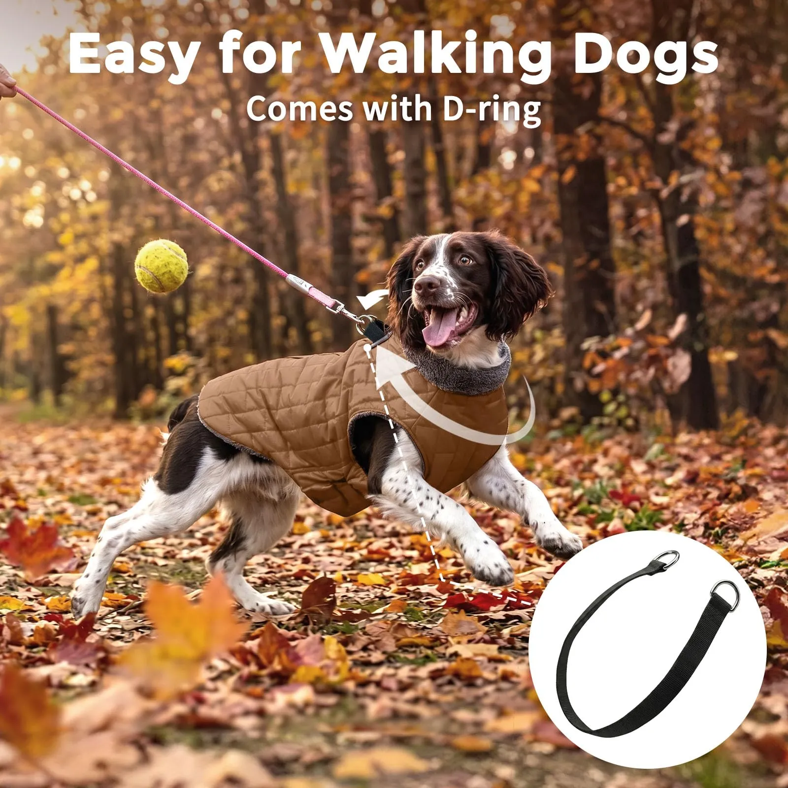 JoyDaog Cappottino per cani in pile con imbracatura e anello a D, giacca impermeabile per inverno, kaki brunito, XXL - immagine 8