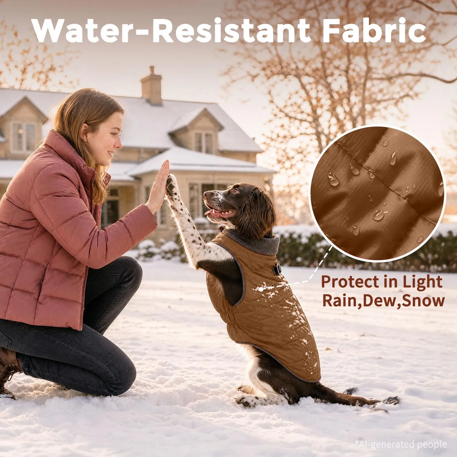 JoyDaog Cappotto in Pile Impermeabile per Cani con Imbracatura e Anello a D, Kaki Brunito, XXXL - immagine 5