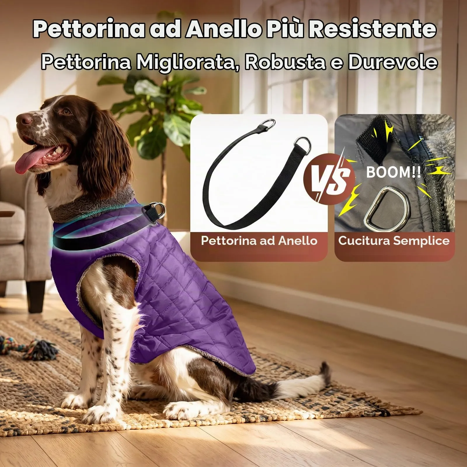 JoyDaog Cappottino in Pile Impermeabile per Cani di Piccola Taglia con Imbracatura Integrata, Viola, S - immagine 3