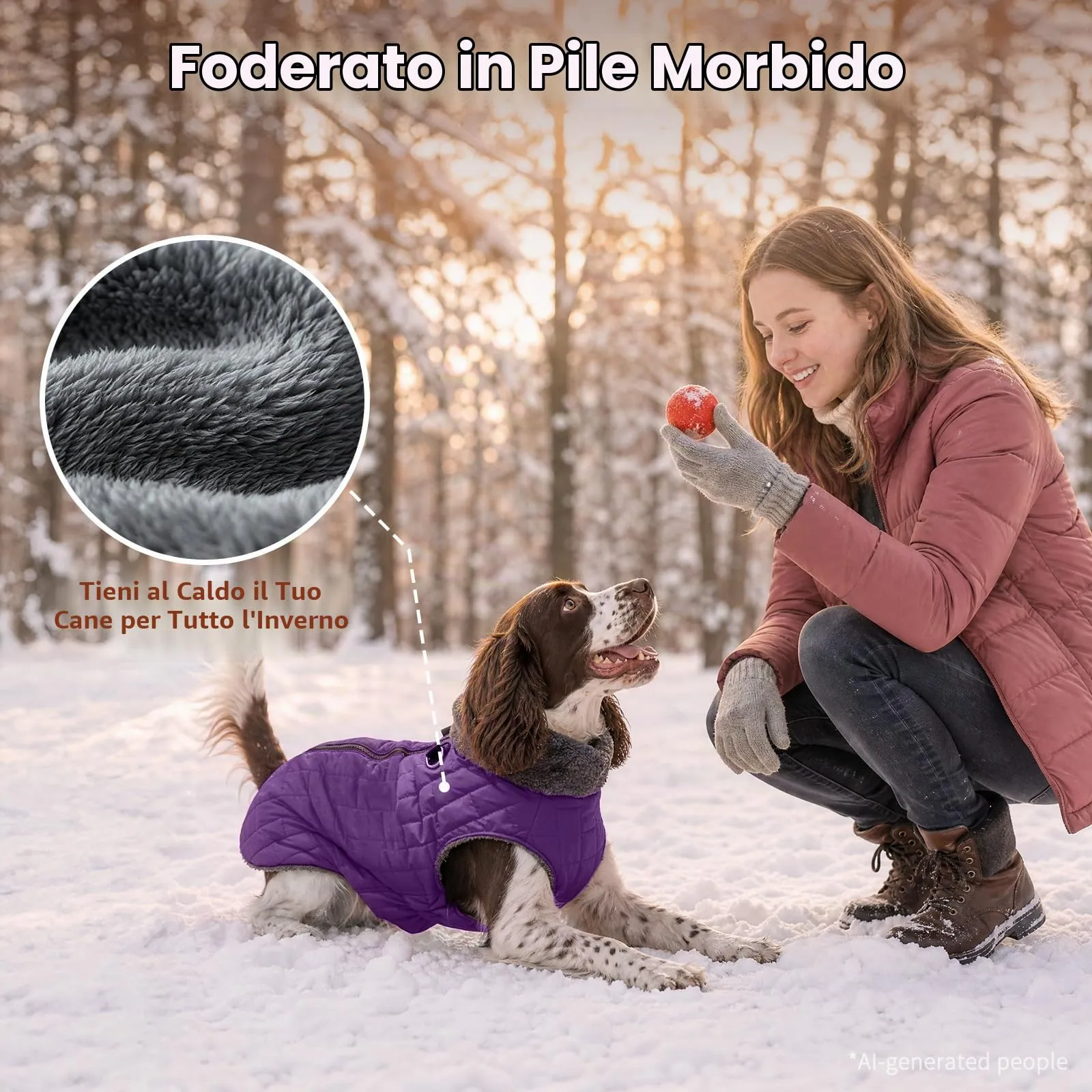 JoyDaog Cappottino in Pile Impermeabile per Cani di Piccola Taglia con Imbracatura Integrata, Viola, S - immagine 6
