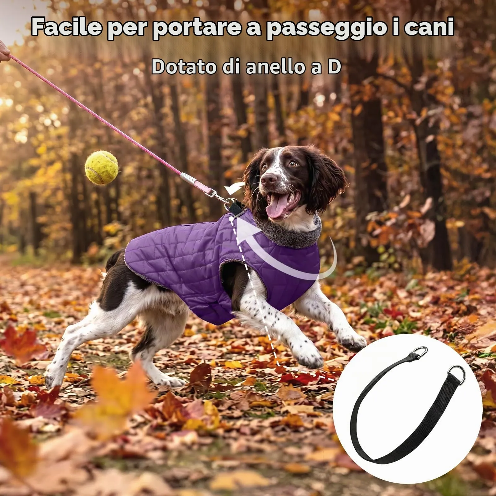JoyDaog Cappottino in pile impermeabile per cani con imbracatura integrata, Viola, XS - immagine 8