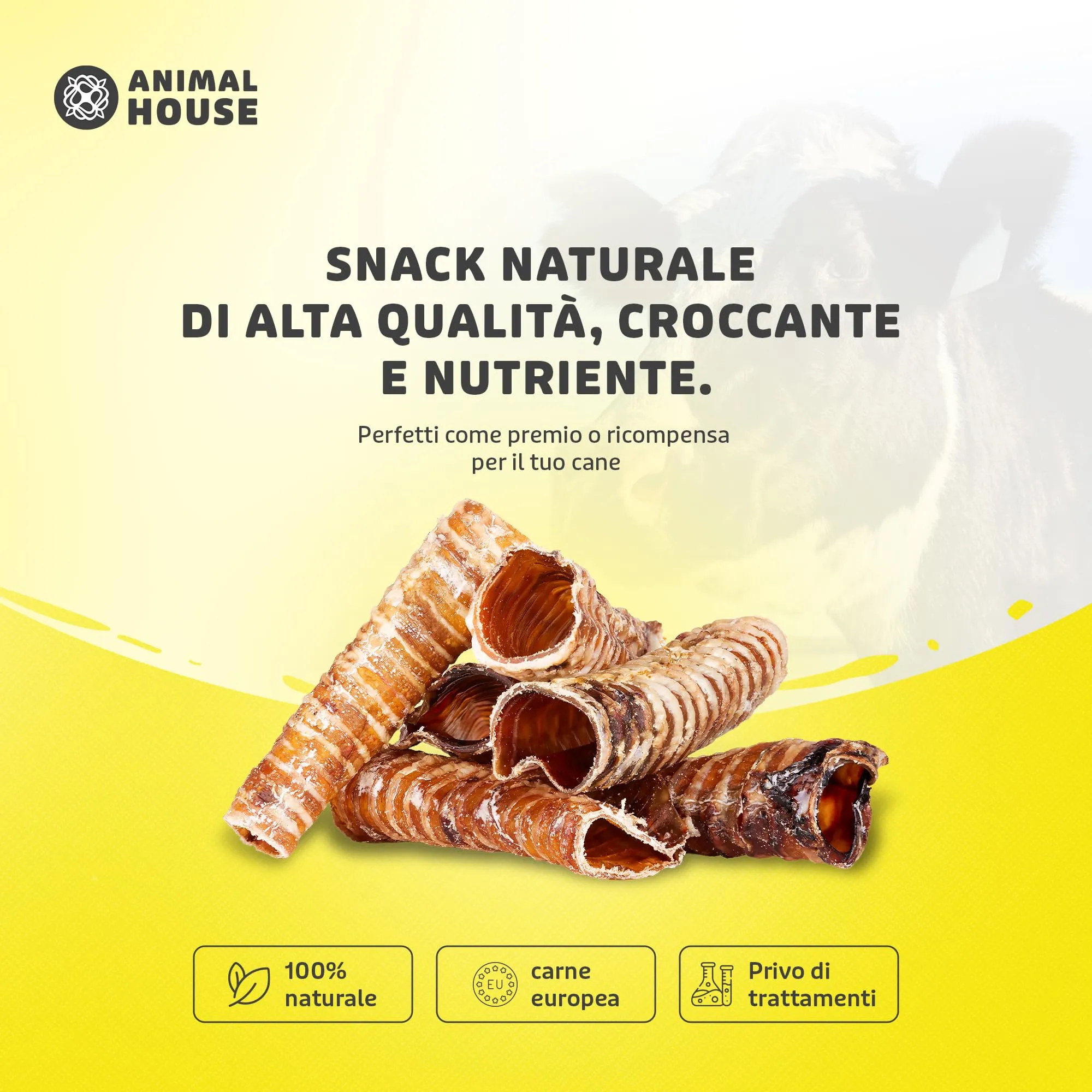 Animal House Snack Naturale per Cani BARF Trachee Bovine, 500 g - immagine 2