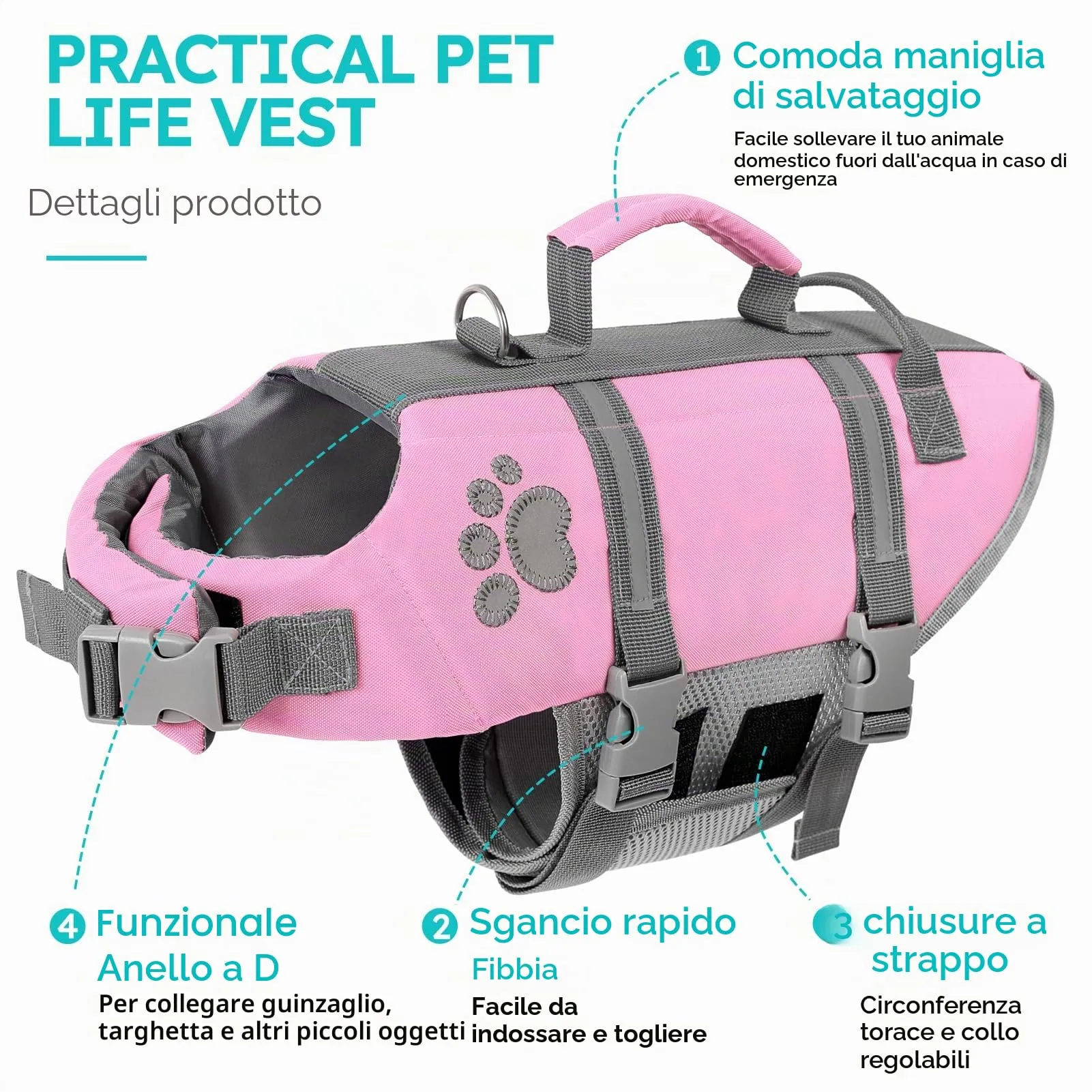 Queenmore Salvagente per Cani con Maniglia di Salvataggio, Rosa, L - immagine 2