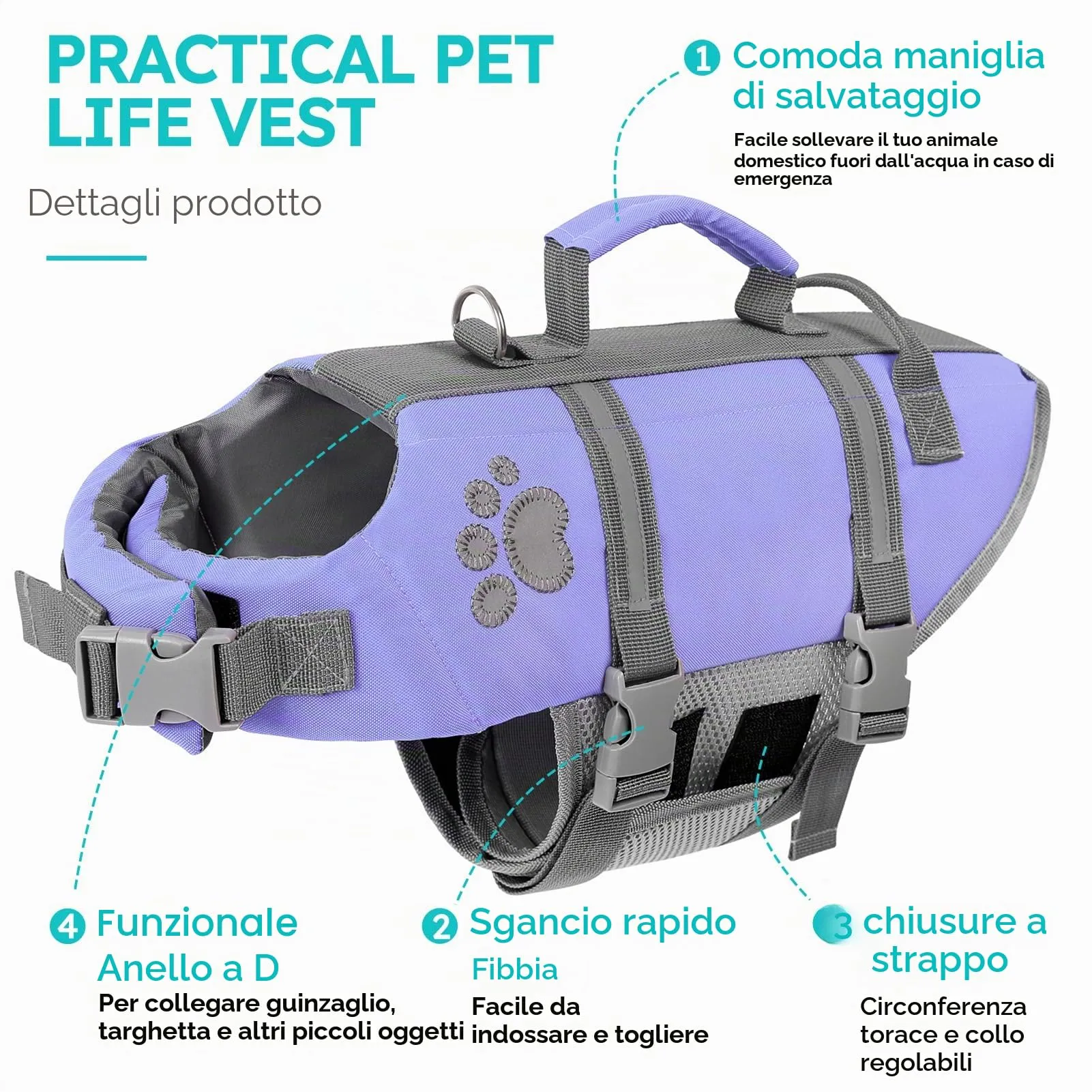 Queenmore Giubbotto Salvagente per Cani con Maniglia di Salvataggio, Lilac, L - immagine 2