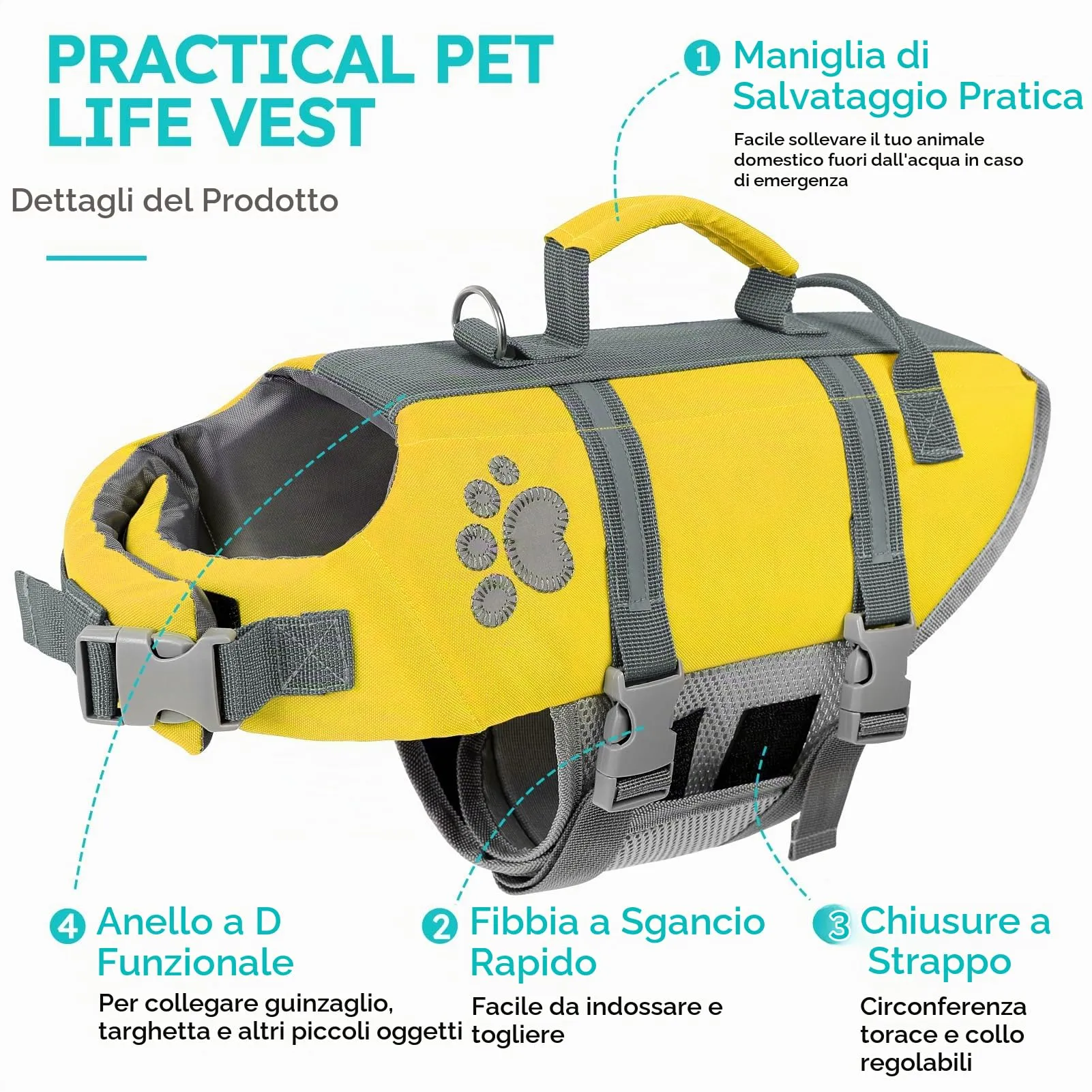 Queenmore Giubbotto Salvagente per Cani Grandi, Riflettente e Regolabile, Giallo, XL - immagine 2