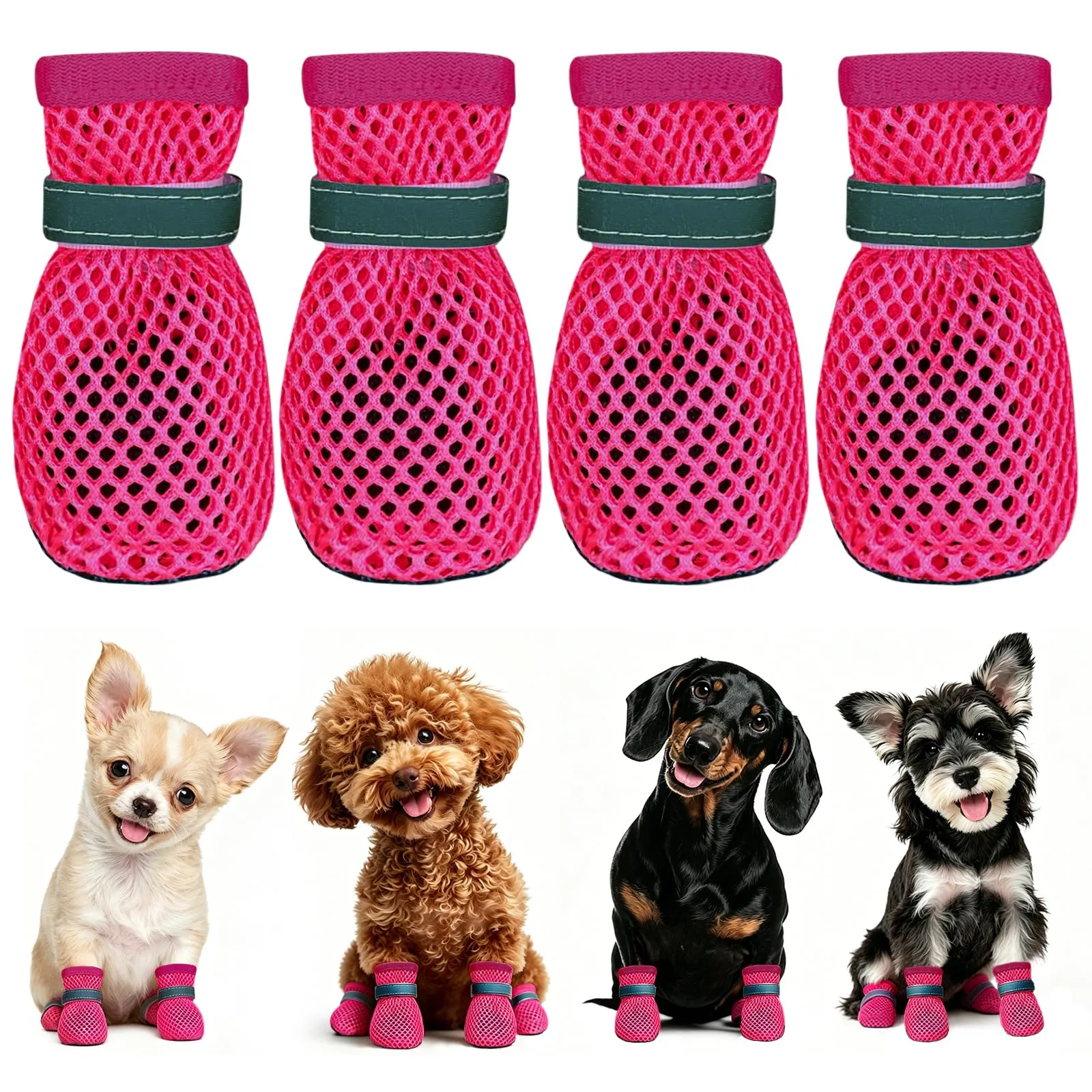 YEAMLTE Scarpe Estive in Rete per Cani, 4 Pezzi, Antiscivolo e Traspiranti, Rosa, XL - immagine 1