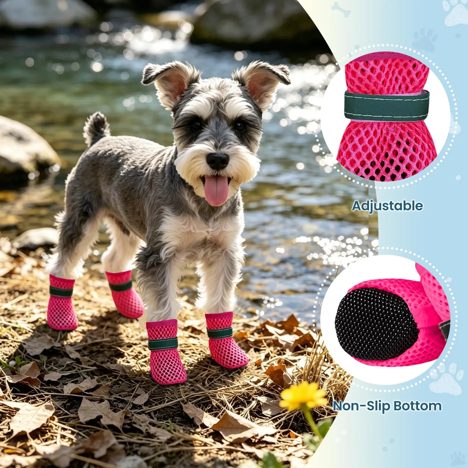 YEAMLTE Scarpe Estive in Rete per Cani, 4 Pezzi, Antiscivolo e Traspiranti, Rosa, XL - immagine 3