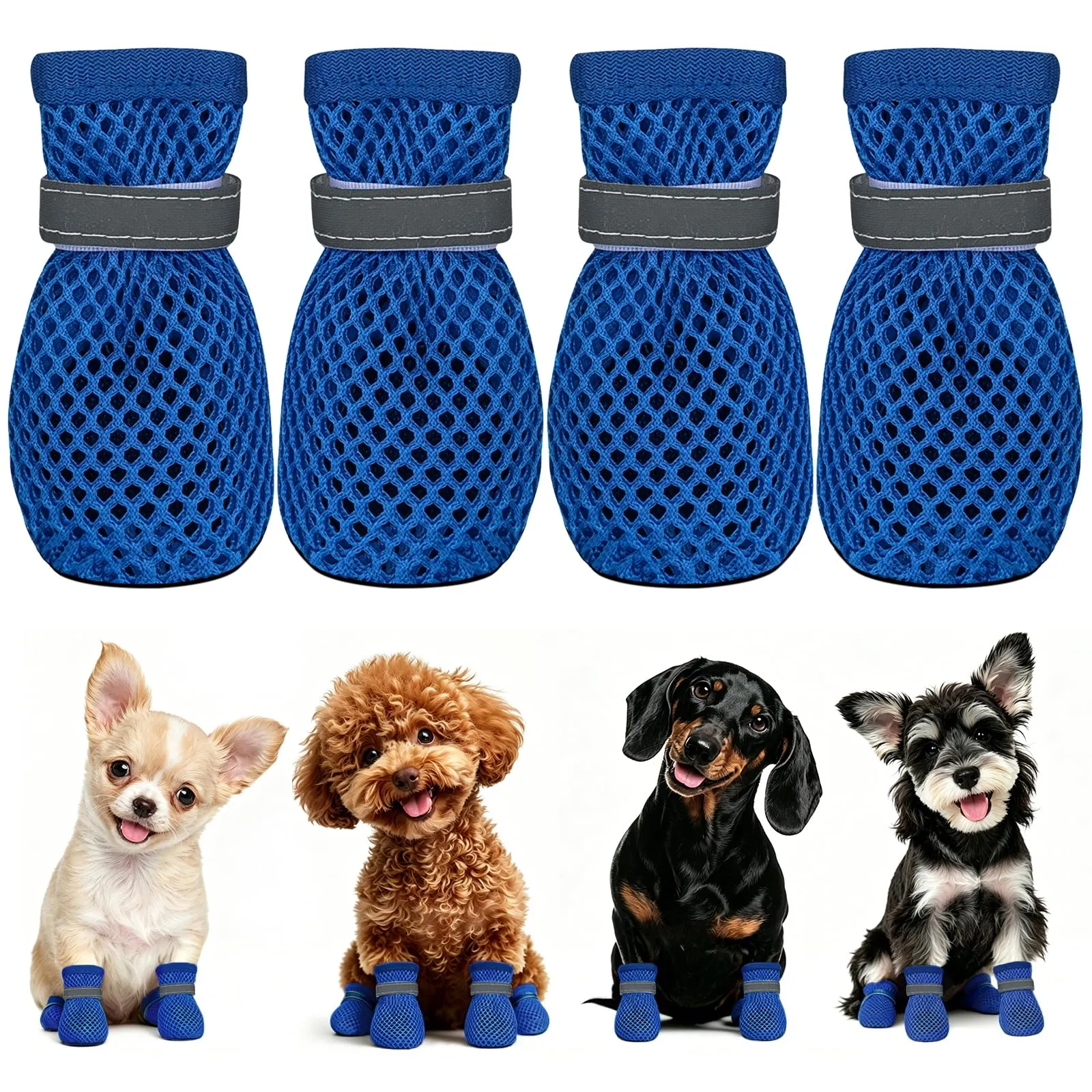 YEAMLTE Scarpe Estive in Rete per Cani, 4 Pezzi, Antiscivolo e Traspiranti, Blu, Taglia L - immagine 1