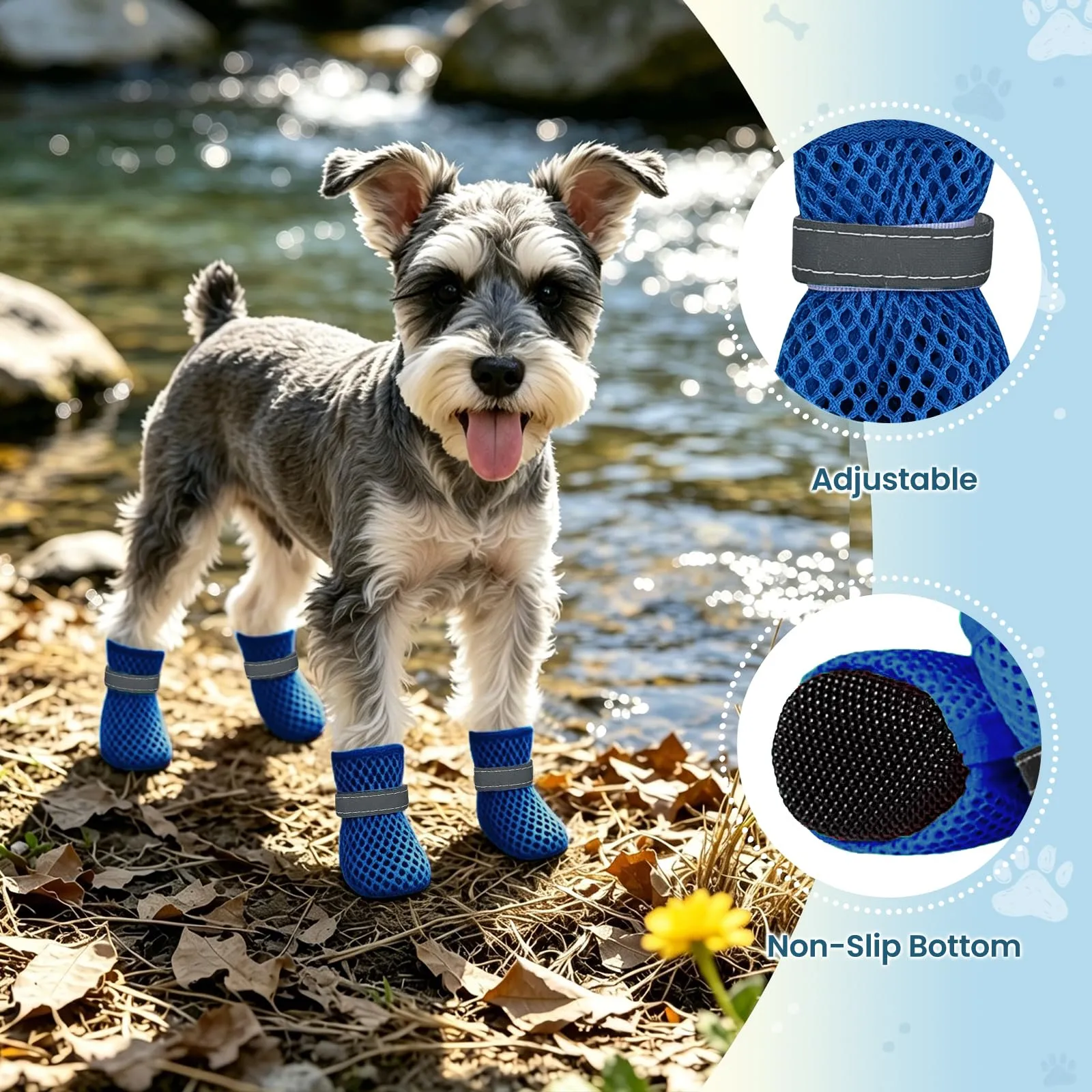 YEAMLTE Scarpe Estive per Cani in Rete, Antiscivolo e Traspiranti, 4 Pezzi, Blu, XL - immagine 3
