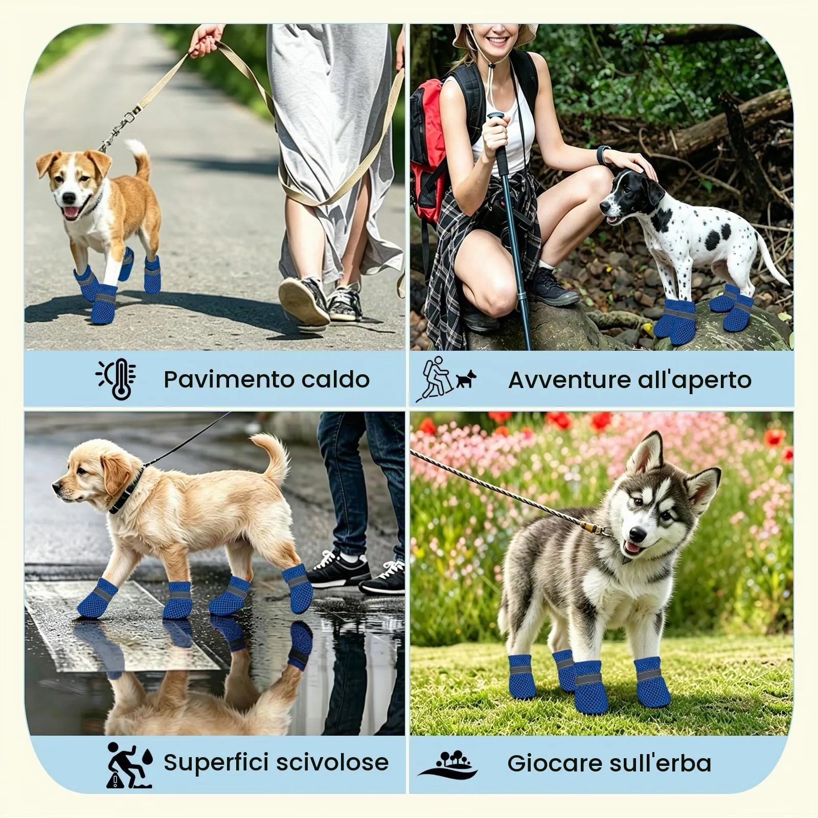 YEAMLTE Scarpe Estive per Cani in Rete, Antiscivolo e Traspiranti, 4 Pezzi, Blu, XL - immagine 7