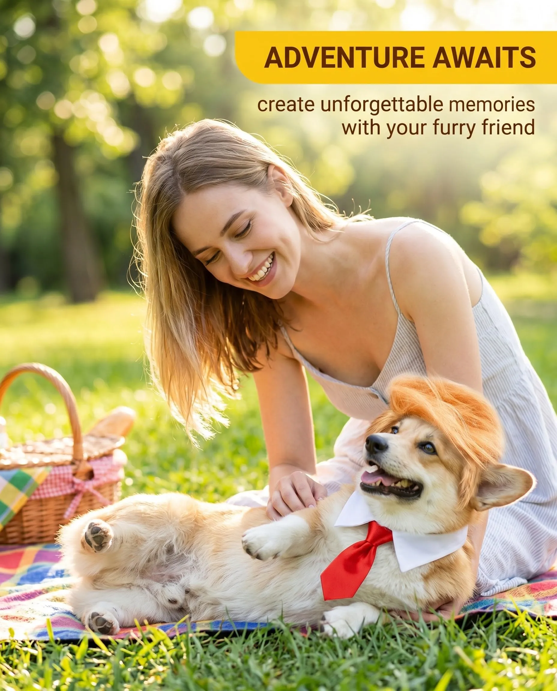 AEUXZA Set Parrucca e Cravatta per Cane, Nero - immagine 4