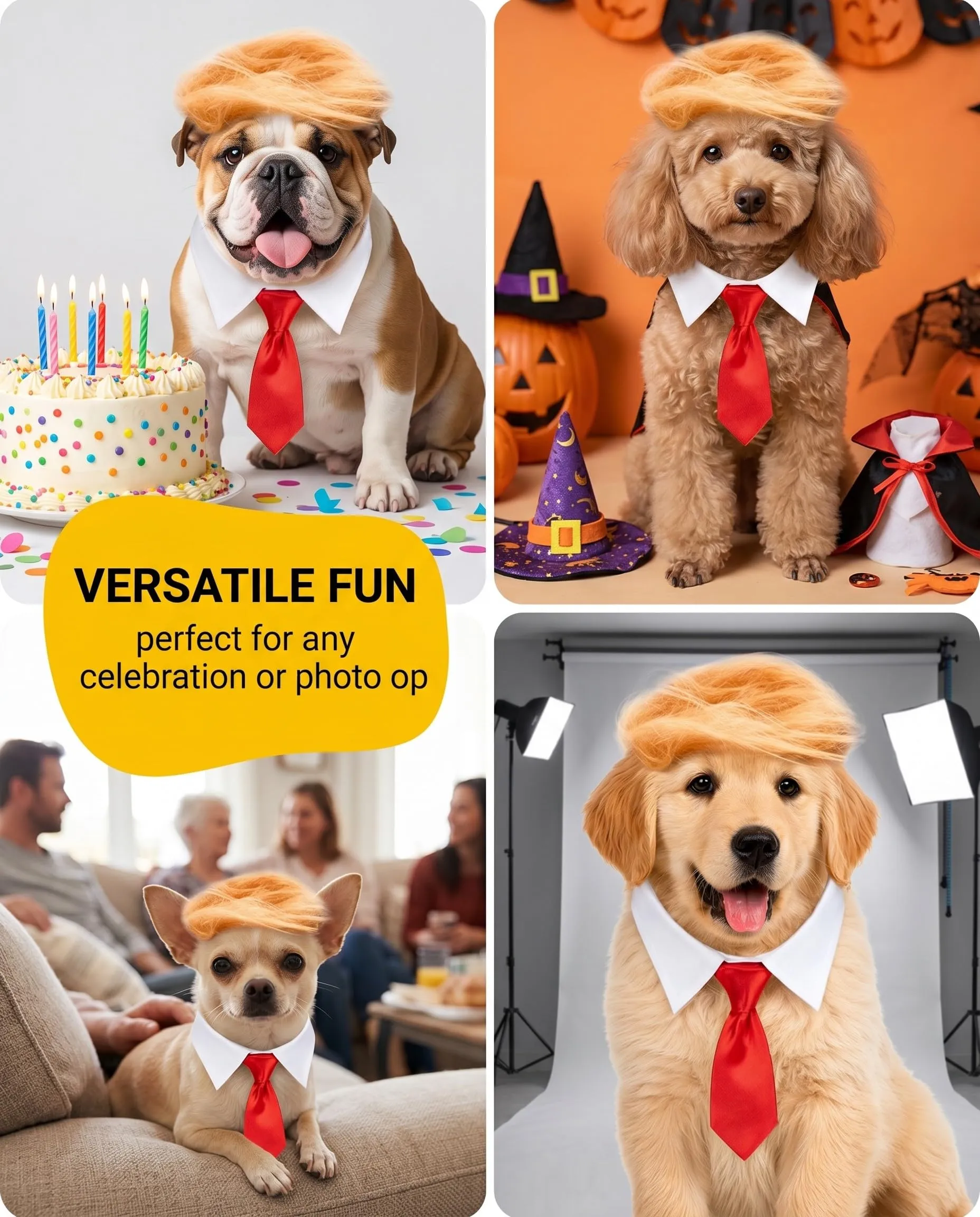 AEUXZA Set Parrucca e Cravatta per Cane, Nero - immagine 6