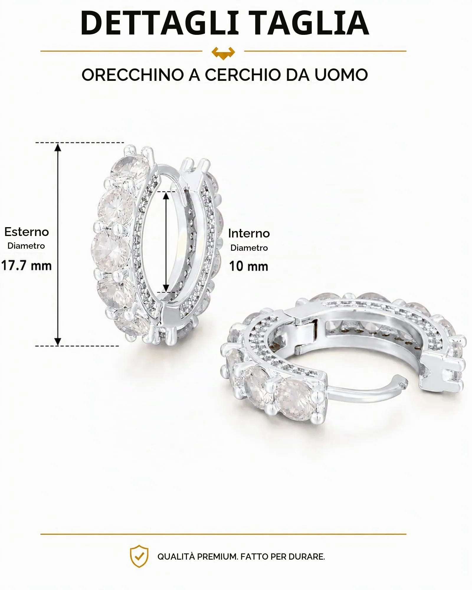 HANLI Orecchini a Cerchio Uomo in Argento 925 e Zirconi Cubici - immagine 3