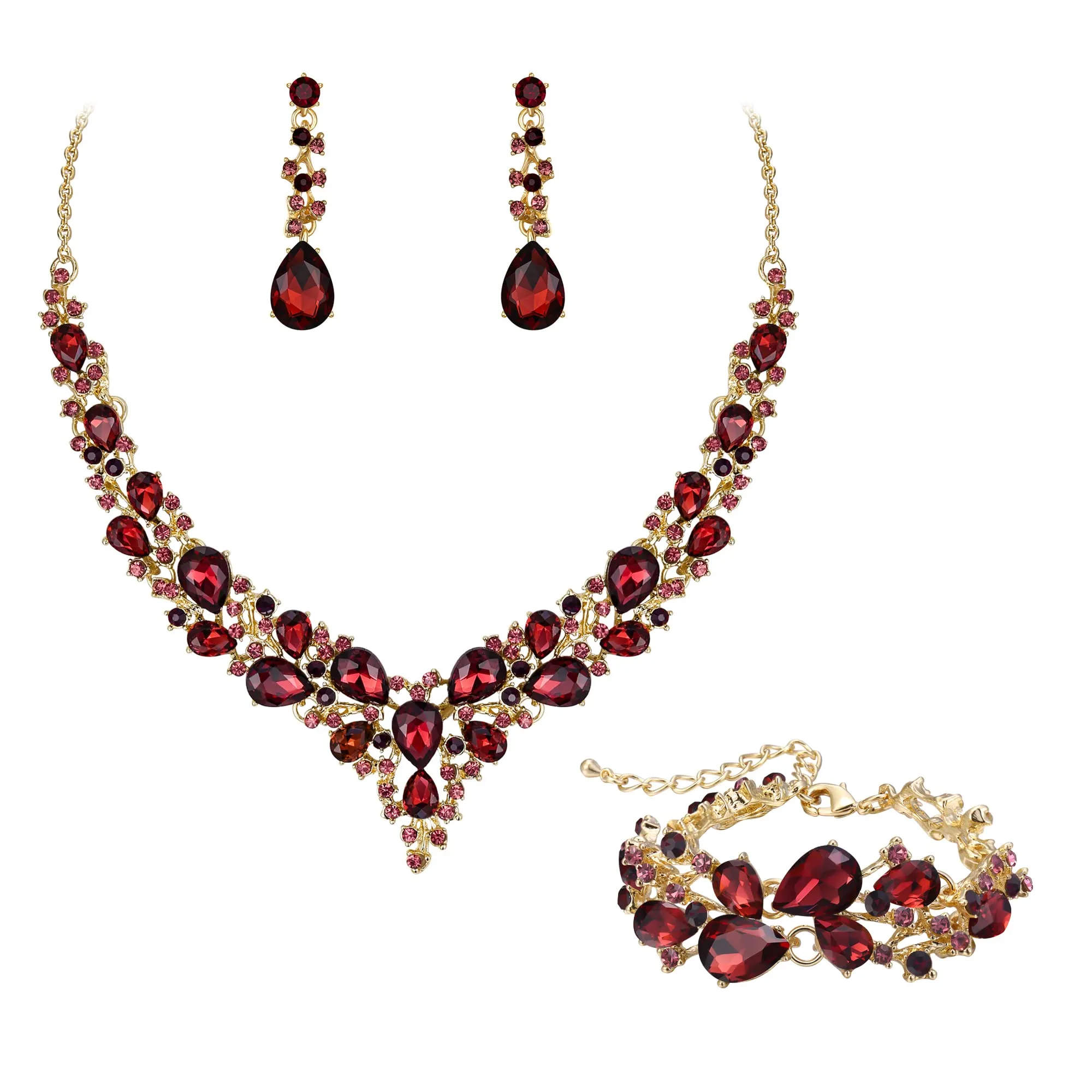 EVER FAITH Set di Gioielli con Cristalli austriaci, Collana, Orecchini Pendenti e Bracciale, Viola Oro Fondo - immagine 1