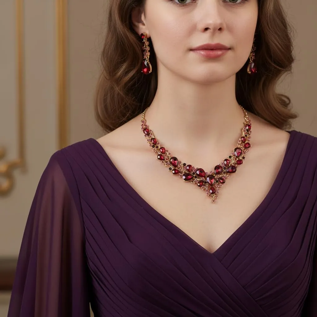 EVER FAITH Set di Gioielli con Cristalli austriaci, Collana, Orecchini Pendenti e Bracciale, Viola Oro Fondo - immagine 3