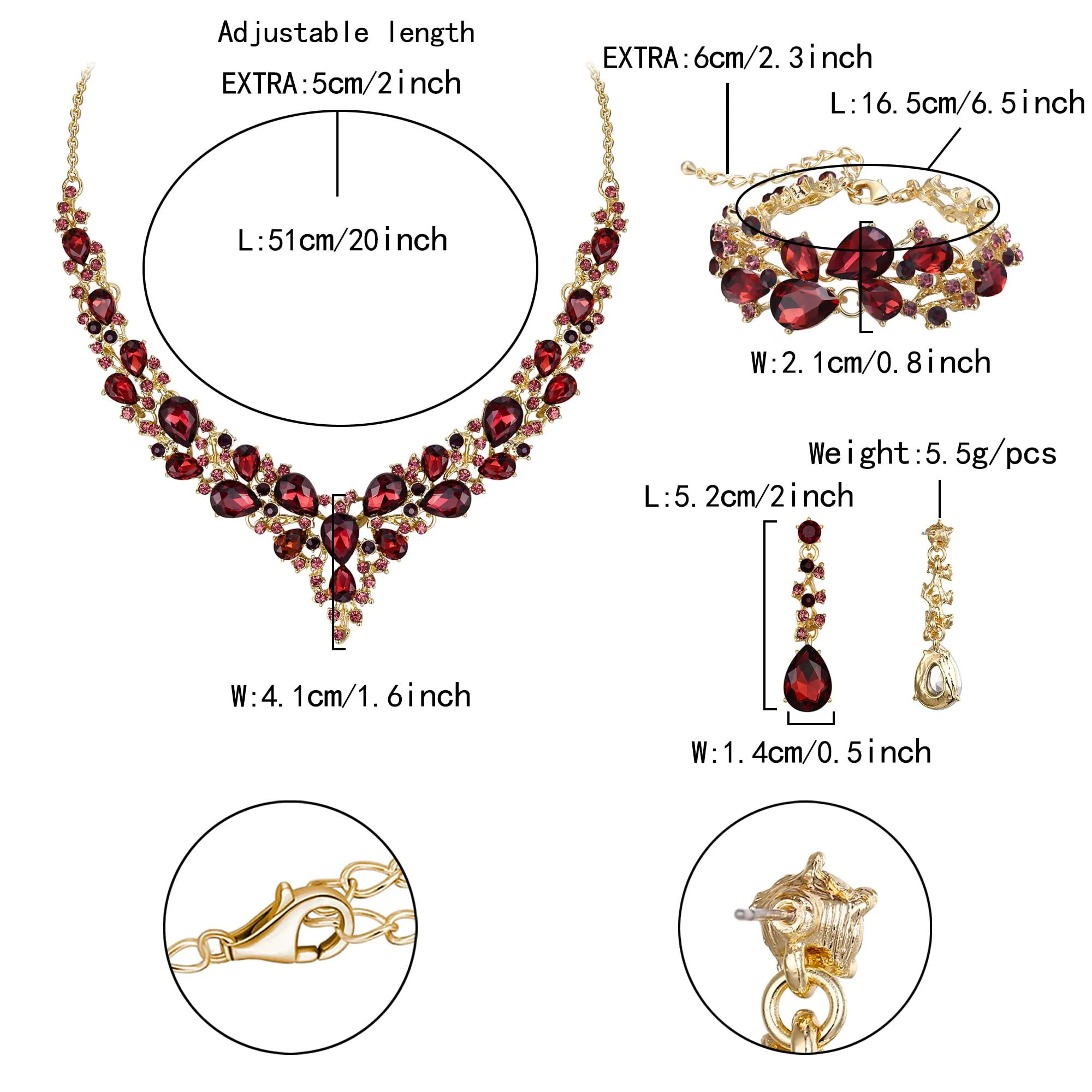 EVER FAITH Set di Gioielli con Cristalli austriaci, Collana, Orecchini Pendenti e Bracciale, Viola Oro Fondo - immagine 5