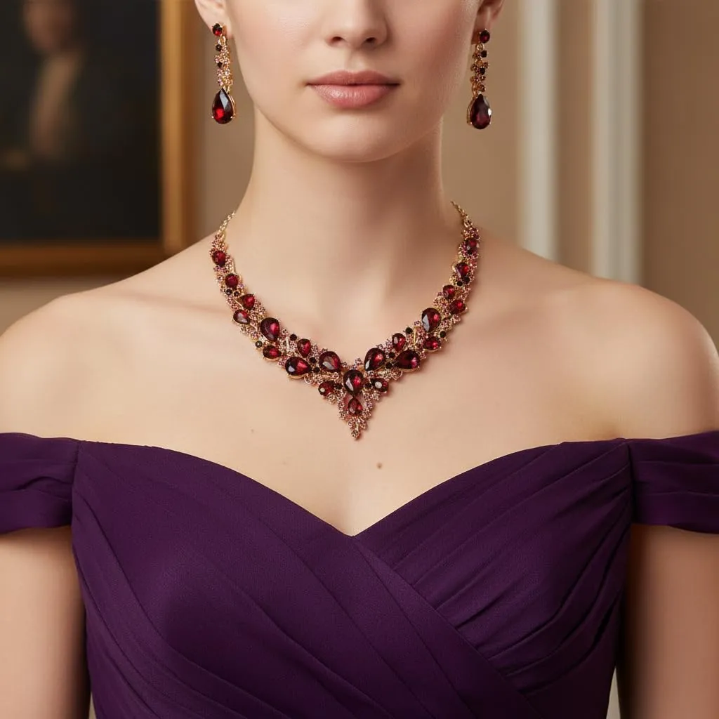 EVER FAITH Set di Gioielli con Cristalli austriaci, Collana, Orecchini Pendenti e Bracciale, Viola Oro Fondo - immagine 6