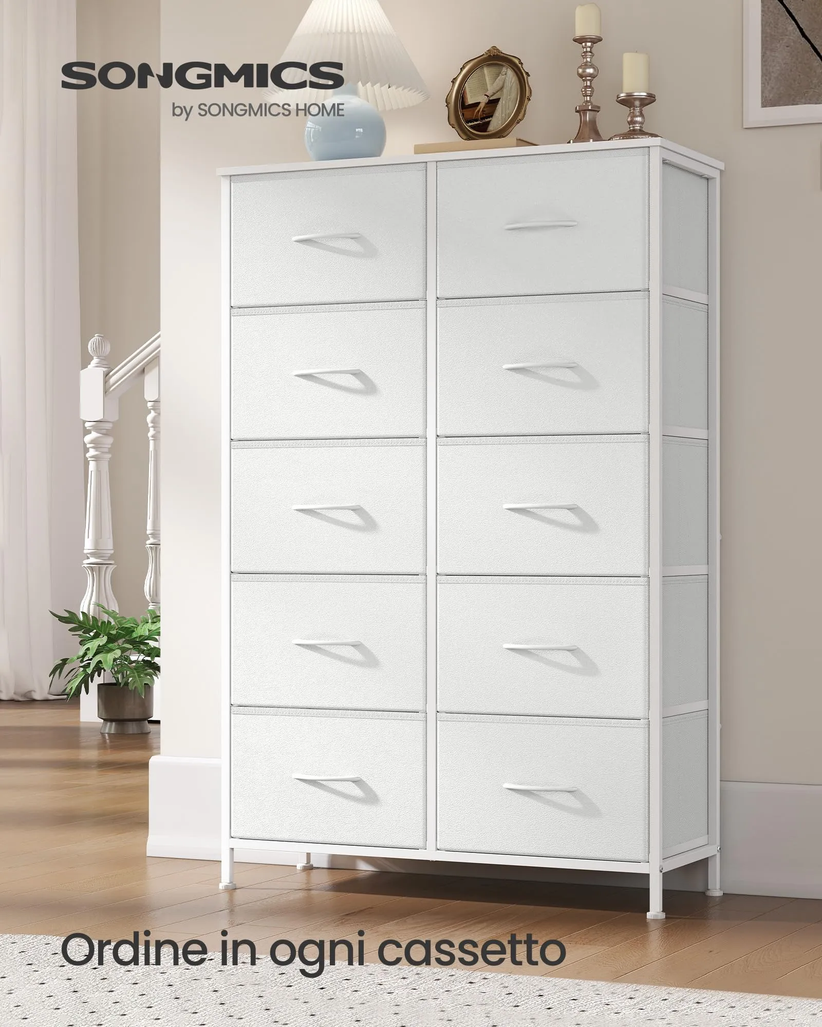 SONGMICS Cassettiera 10 Cassetti in Acciaio, Bianco Nuvola + Bianco Neve, LGS125WH01 - immagine 2