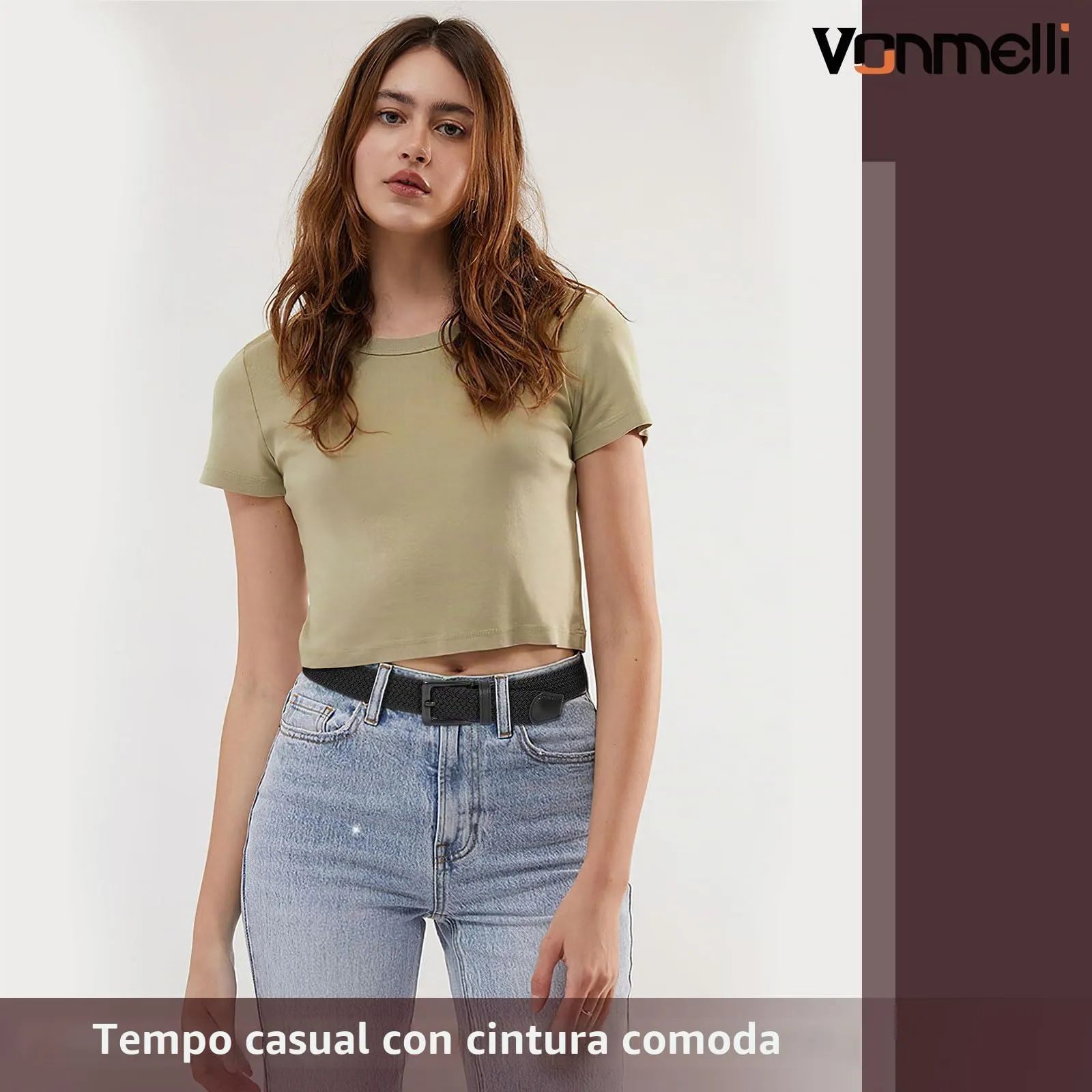 VONMELLI Cintura Elastica Intrecciata Uomo Regolabile Casual per Jeans e Golf, Nero con Fibbia Nera, L - immagine 7