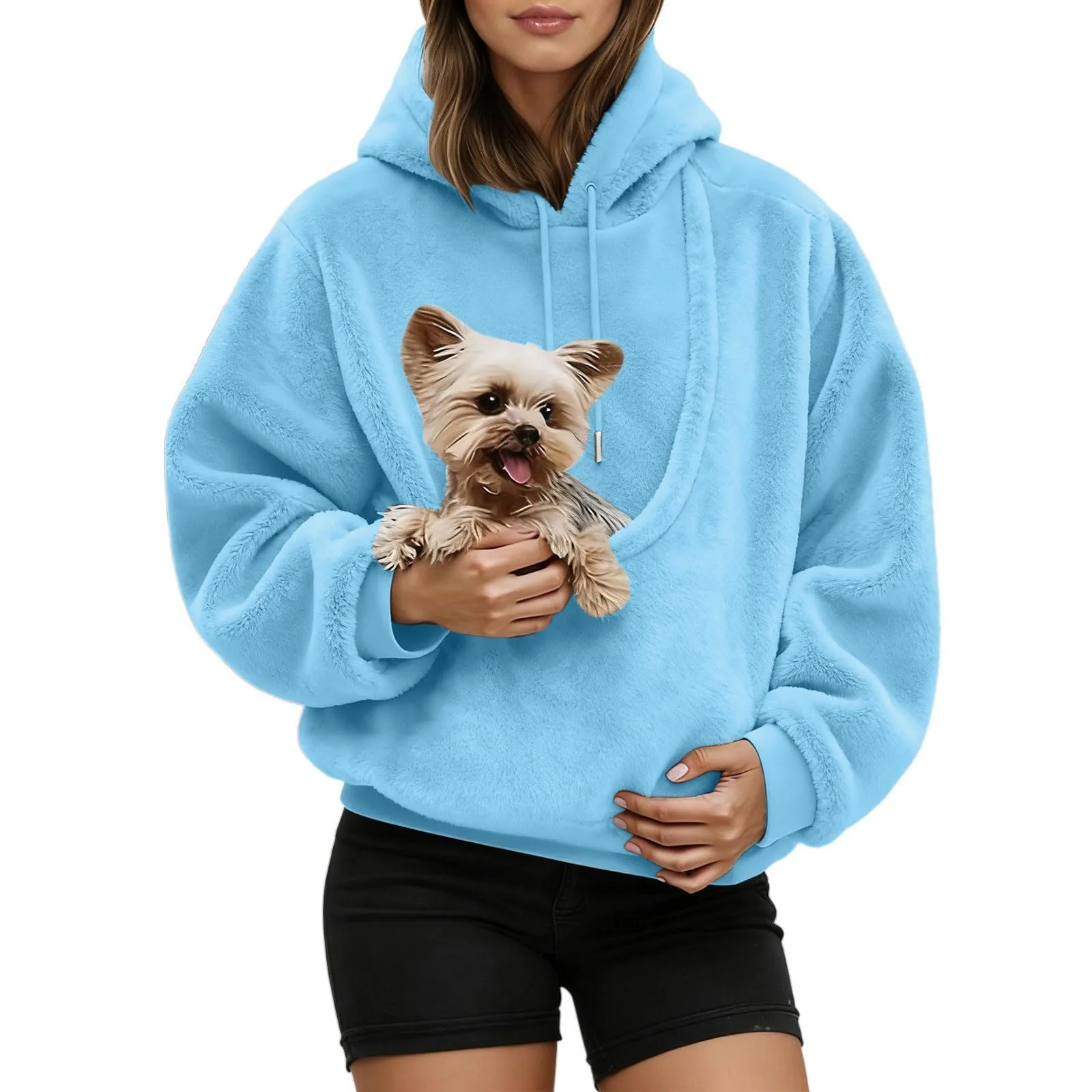 Felpa con Cappuccio Donna con Tasca Porta Animali per Cani e Gatti - immagine 1