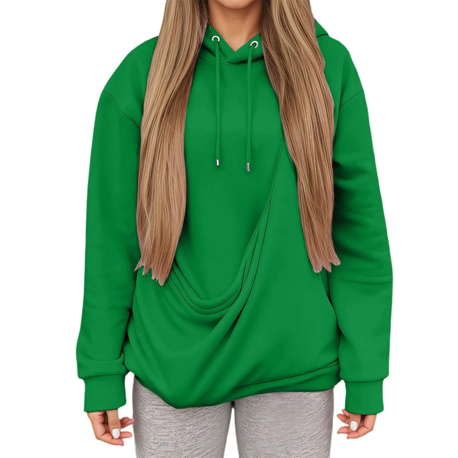 Felpa con Cappuccio Donna con Tasca Porta Animali per Cani e Gatti - Pullover Casual Invernale - Verde - immagine 2