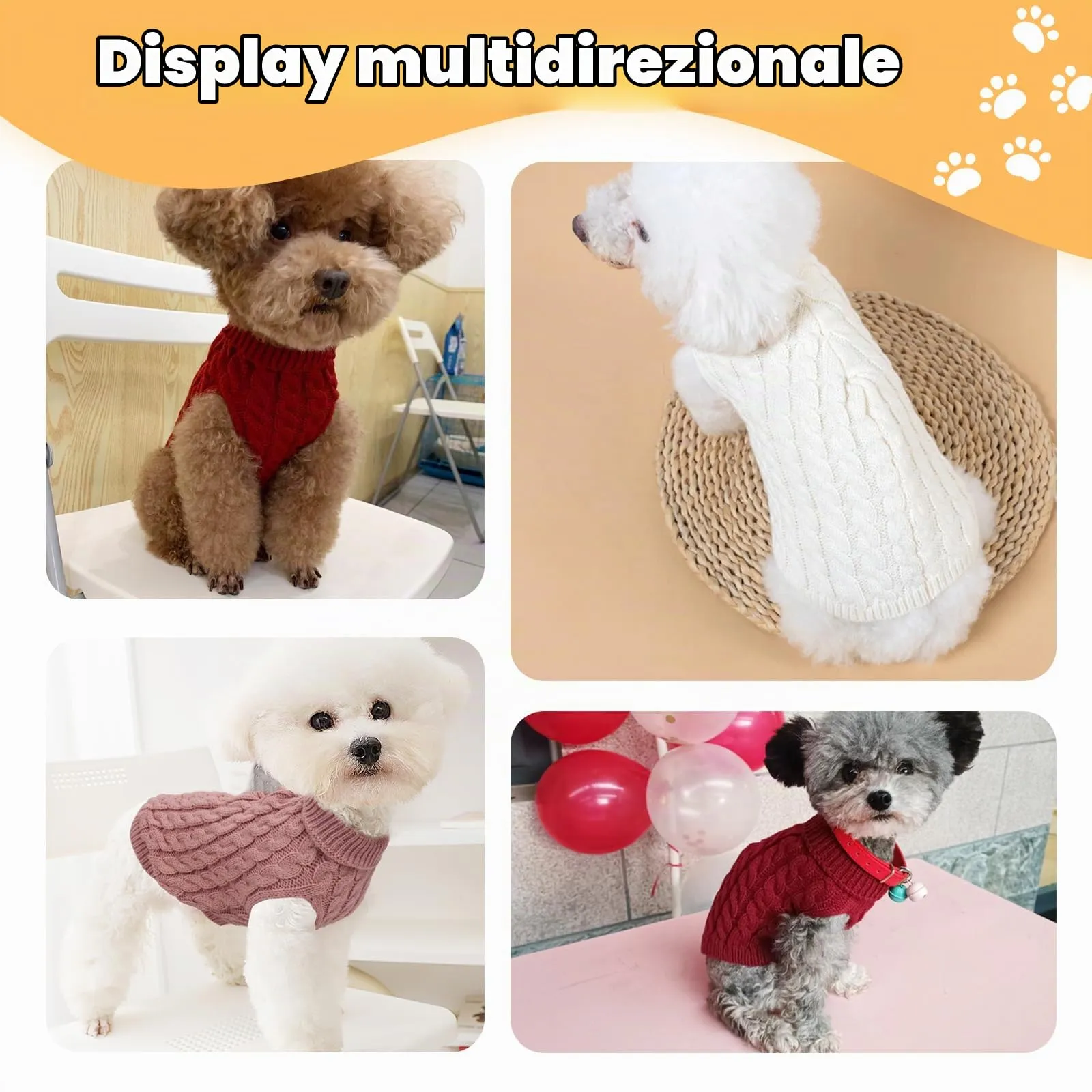 Fiohiros Maglione per Cani e Gatti, Tricotato Inverno, Rosso + Bianco, M - immagine 4