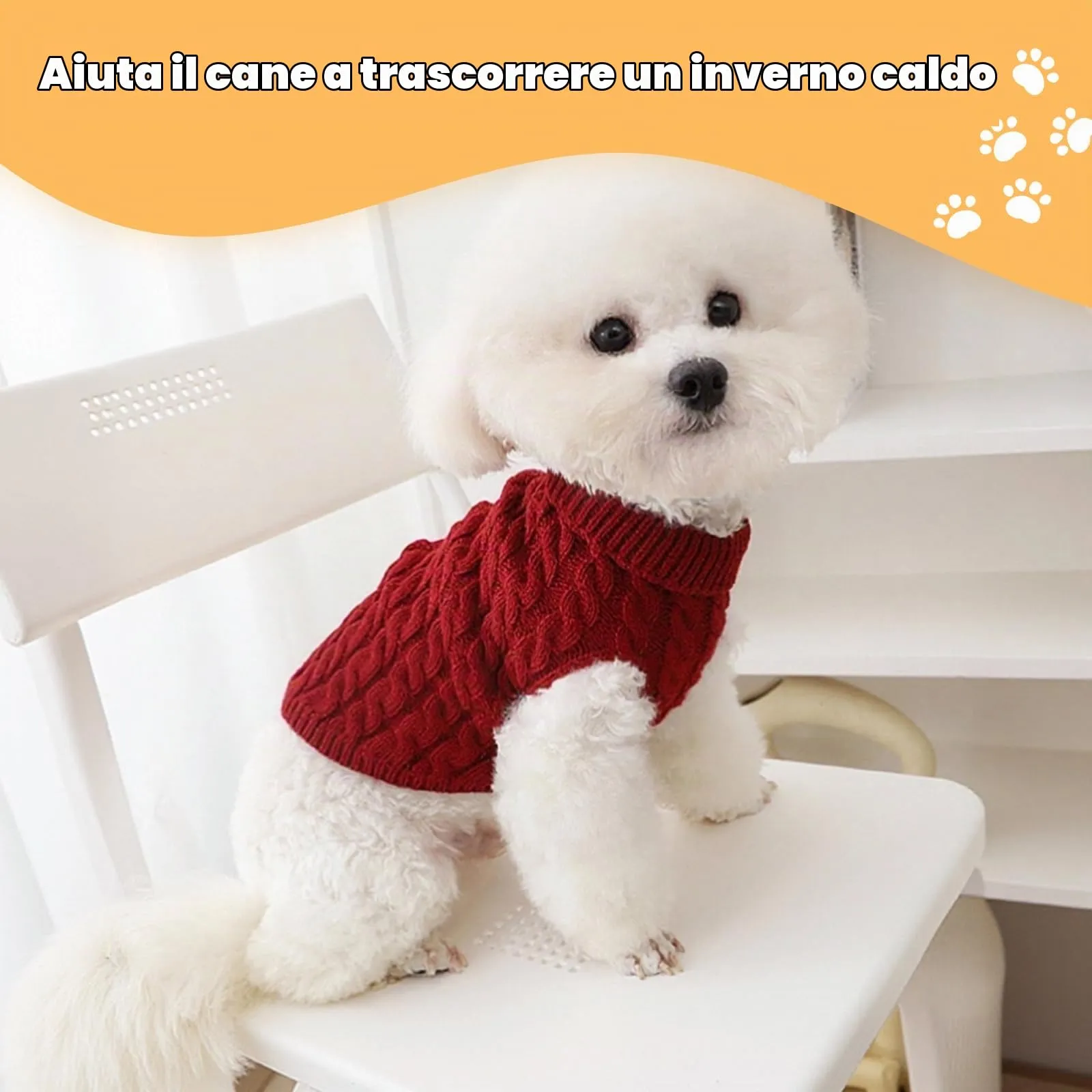 Fiohiros Maglione per Cani e Gatti, Tricotato Inverno, Rosso + Bianco, M - immagine 7