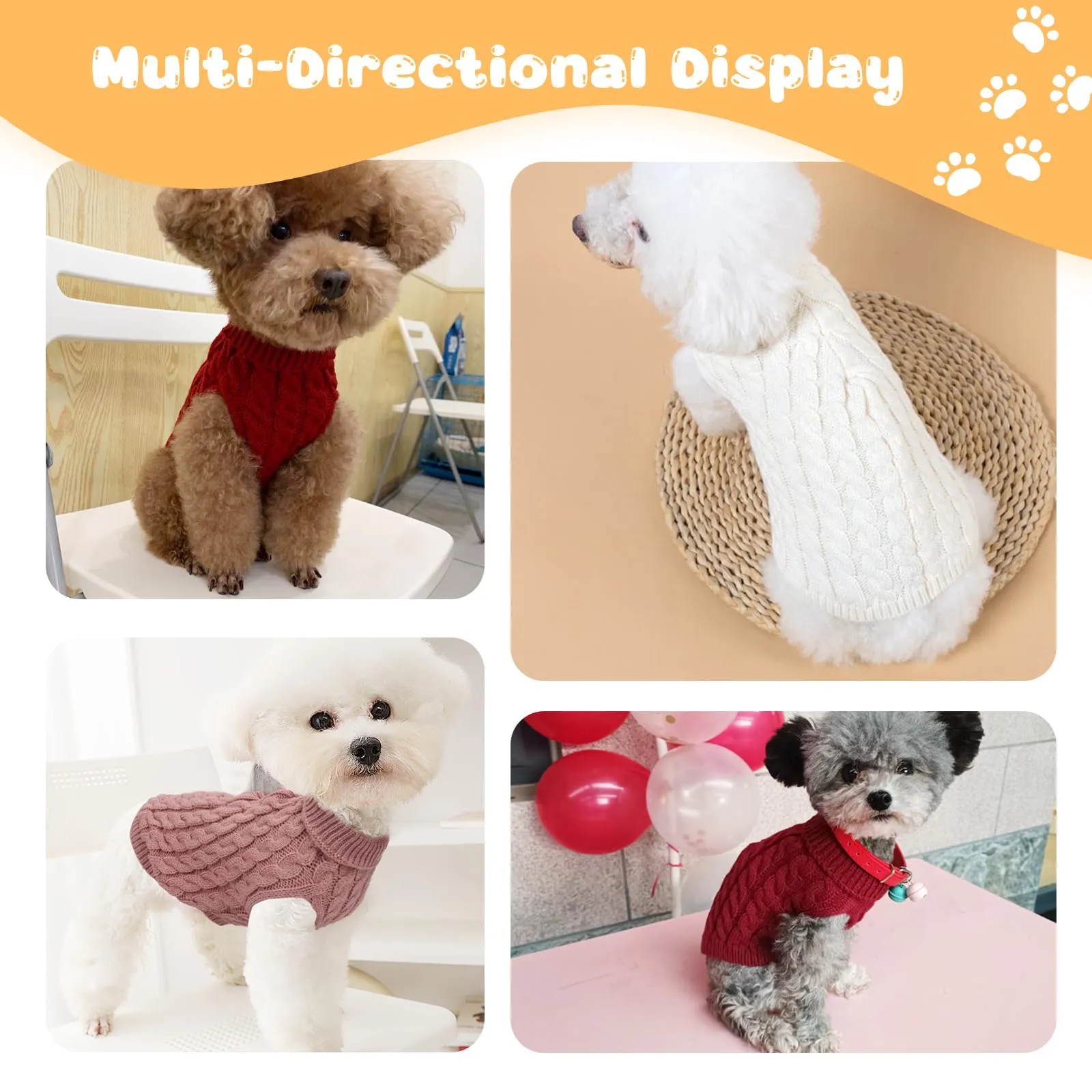 Fiohiros Maglioncino per Cani e Gatti, Taglia M, Bianco Perla + Rossetto - immagine 4