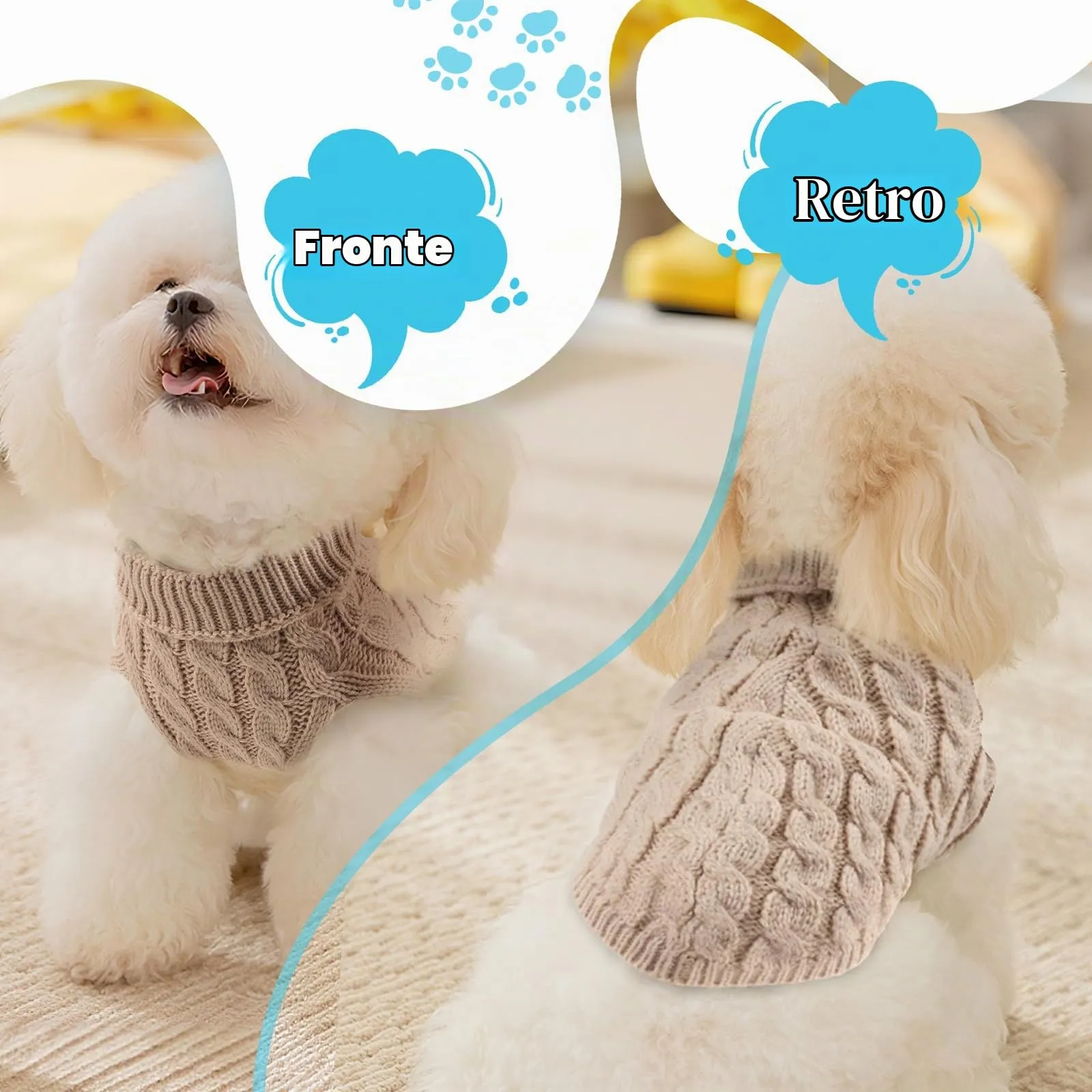 Fiohiros Maglioncino per Cani e Gatti, Taglia XL, Bianco Perla + Rossetto - immagine 2