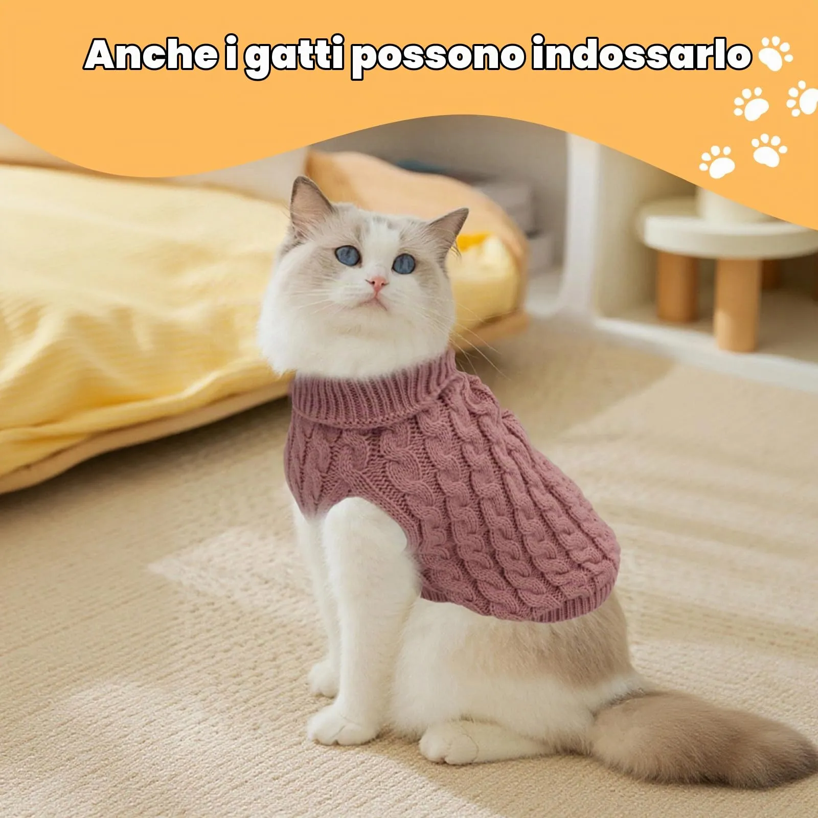 Fiohiros Maglione per Cani e Gatti, Collo Alto, Taglia L, Bianco Perla + Rossetto - immagine 5