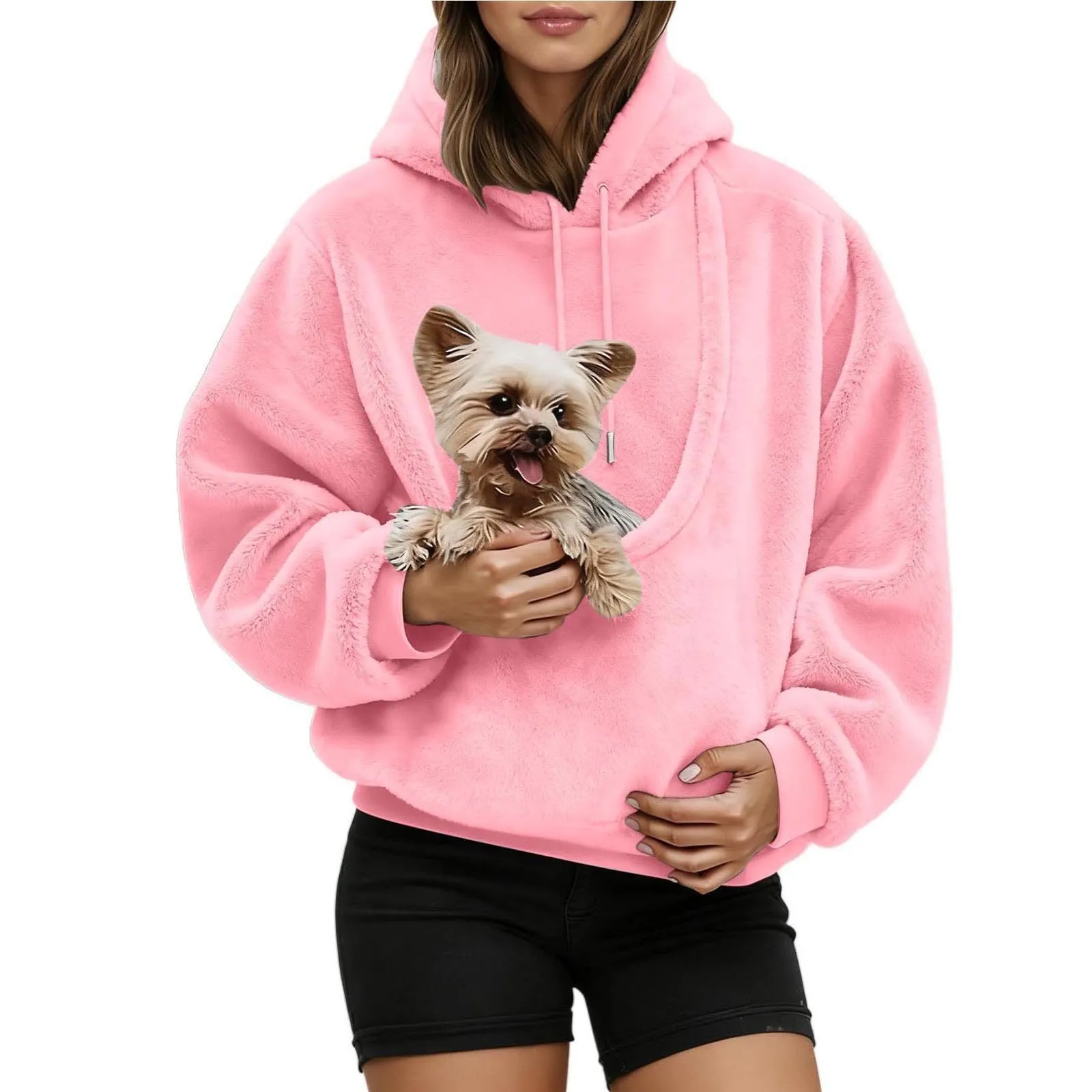 Generico Felpa con Cappuccio e Tasca Porta Animali per Cani e Gatti, Pullover Casual Invernale, Rosa - immagine 7