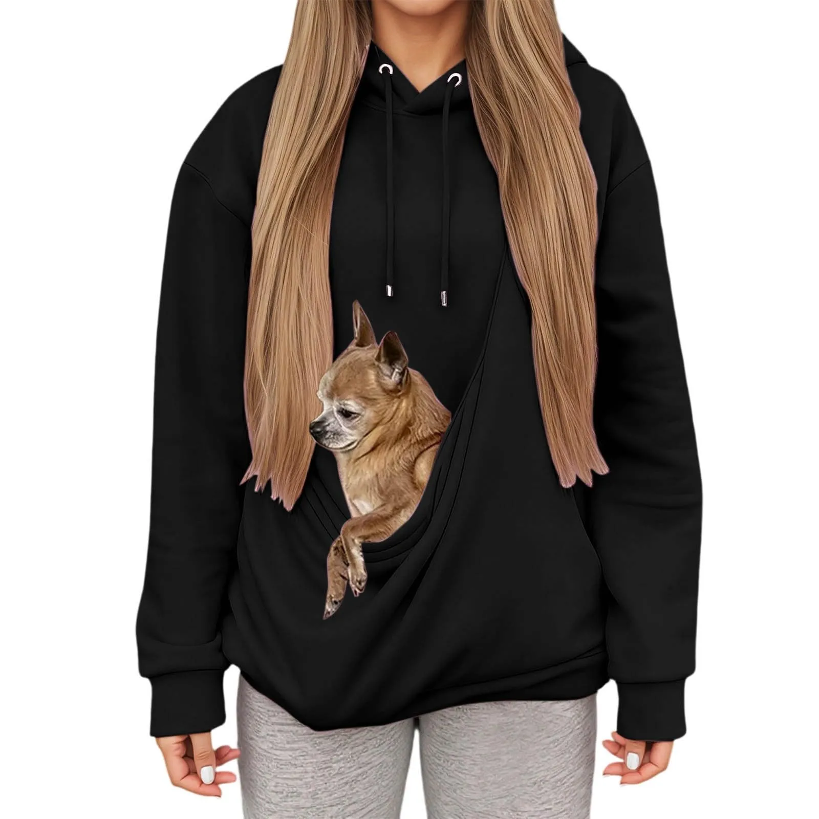 Generico Felpa con Cappuccio e Tasca Porta Animali per Cani e Gatti, Pullover Casual Invernale - immagine 1