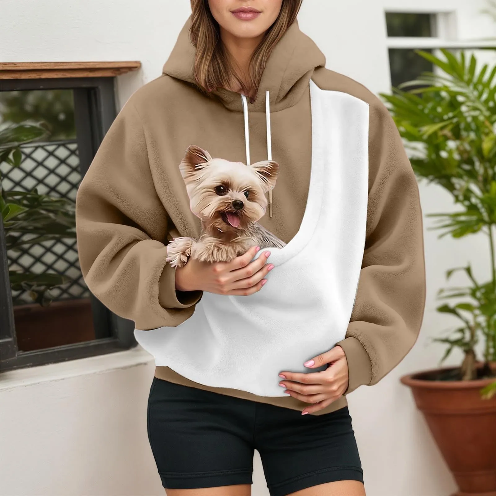 Generico Felpa con Cappuccio Donna con Tasca Porta Animali per Cani e Gatti - immagine 2