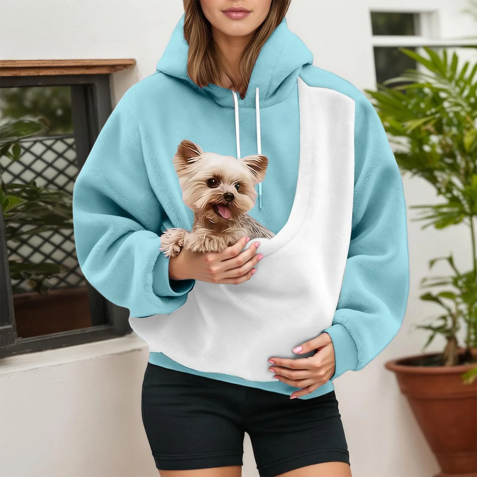 Felpa con Cappuccio Donna con Tasca Porta Animali per Cani e Gatti - immagine 2