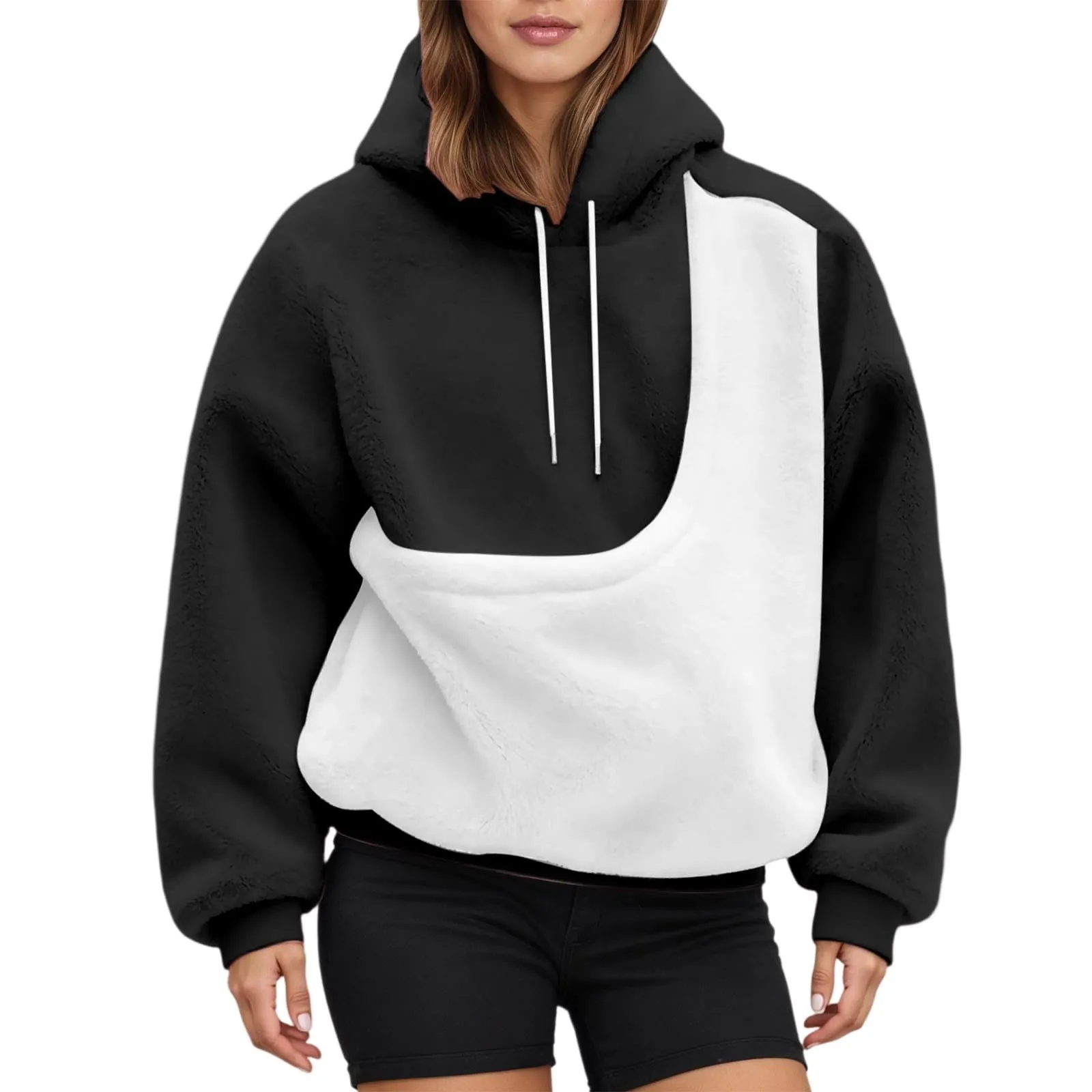 Felpa con Cappuccio Donna con Tasca Porta Animali per Cani e Gatti, Pullover Casual Invernale - Nero, M - immagine 4