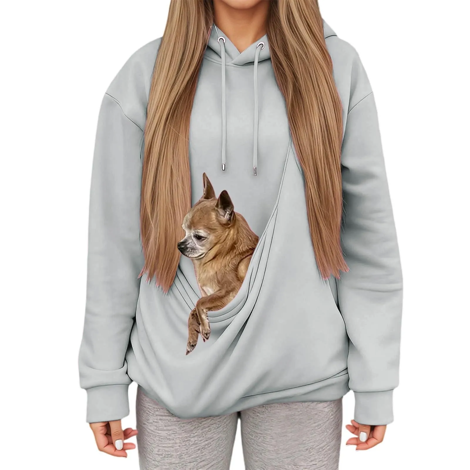 Generico Felpa con Cappuccio e Tasca Porta Animali per Cani e Gatti, Pullover Casual Invernale - immagine 2