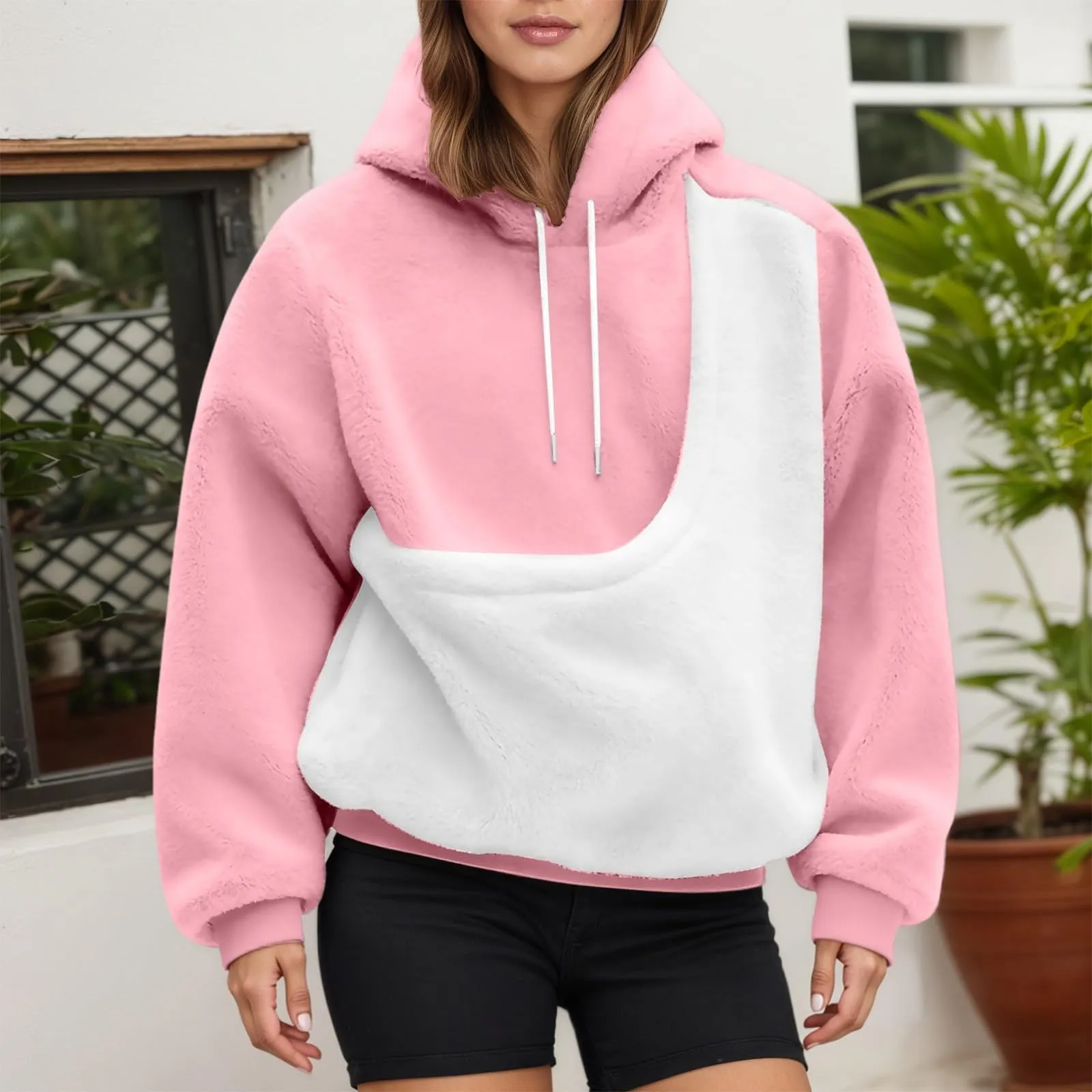 Felpa con Cappuccio Donna con Tasca Porta Animali per Cani e Gatti, Pullover Casual Invernale, Rosa, M - immagine 3