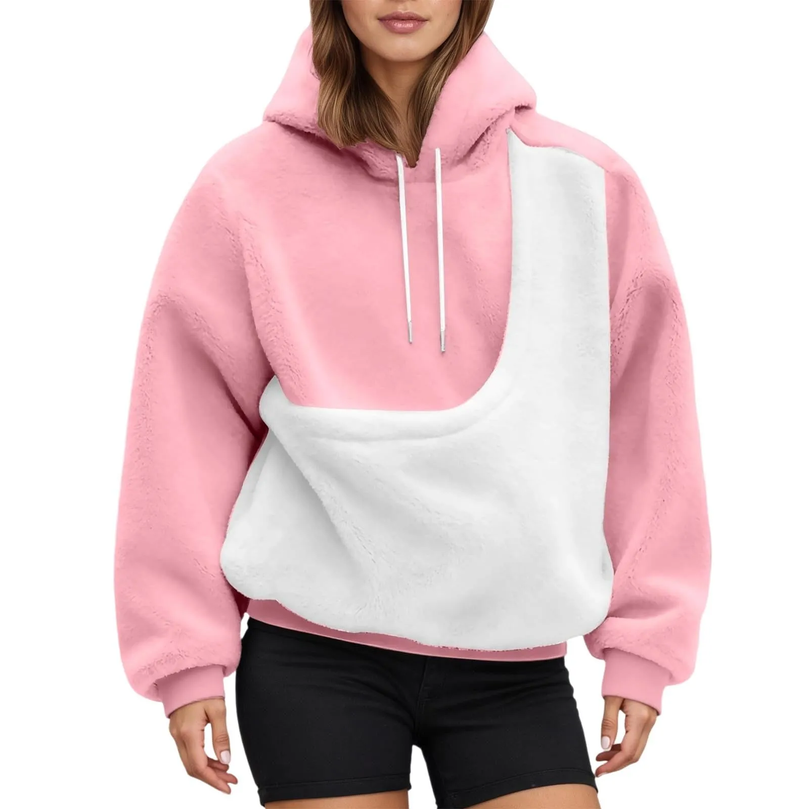 Felpa con Cappuccio Donna con Tasca Porta Animali per Cani e Gatti, Pullover Casual Invernale, Rosa, M - immagine 6