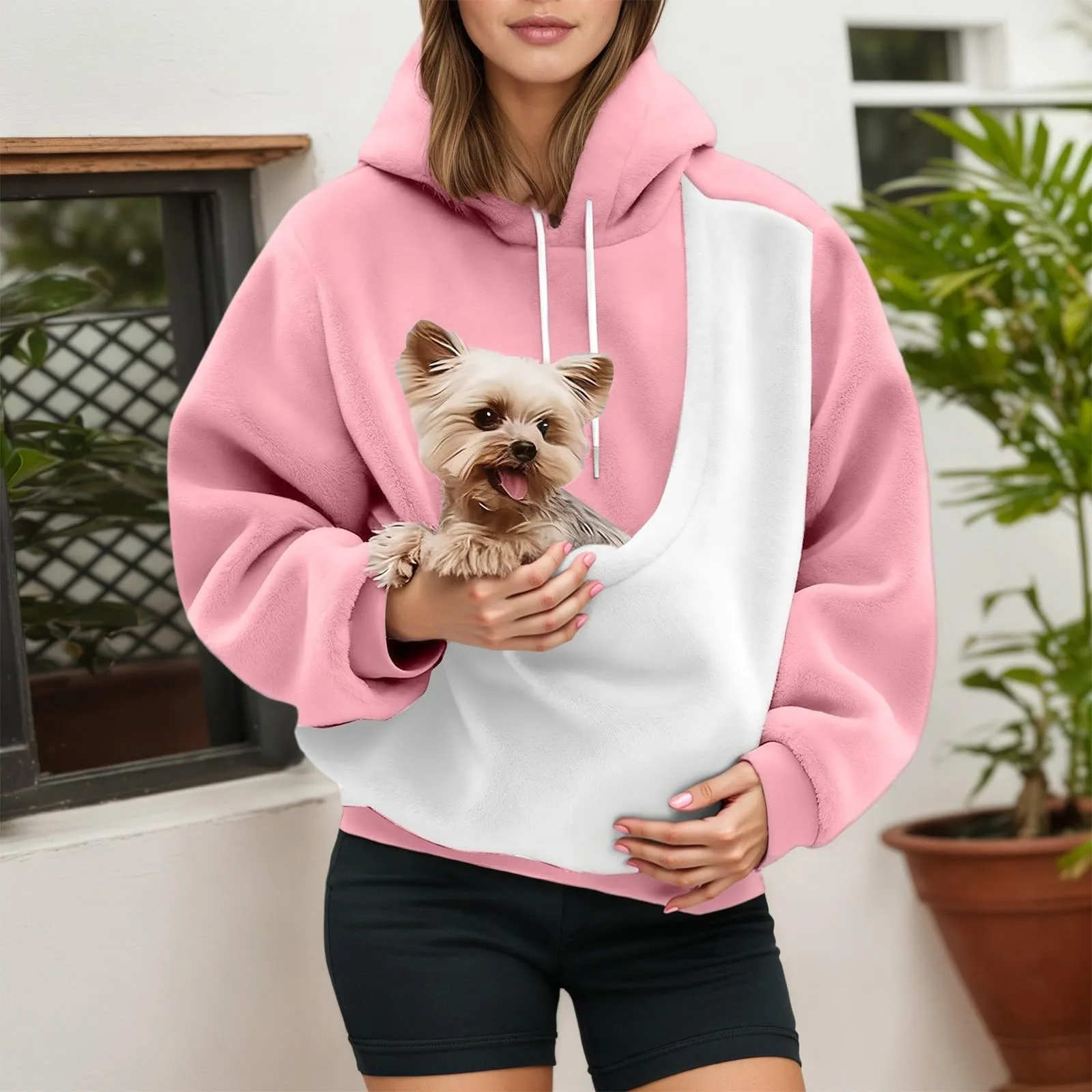Generico Felpa con Cappuccio e Tasca Porta Animali per Cani e Gatti, Pullover Casual Invernale, Rosa, XXL - immagine 2