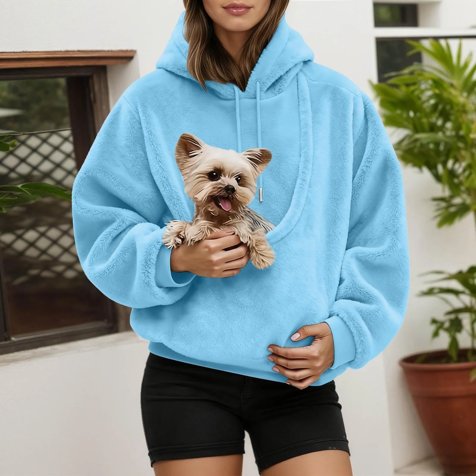Generico Felpa con Cappuccio e Tasca Porta Animali per Cani e Gatti, Pullover Casual Invernale - immagine 2