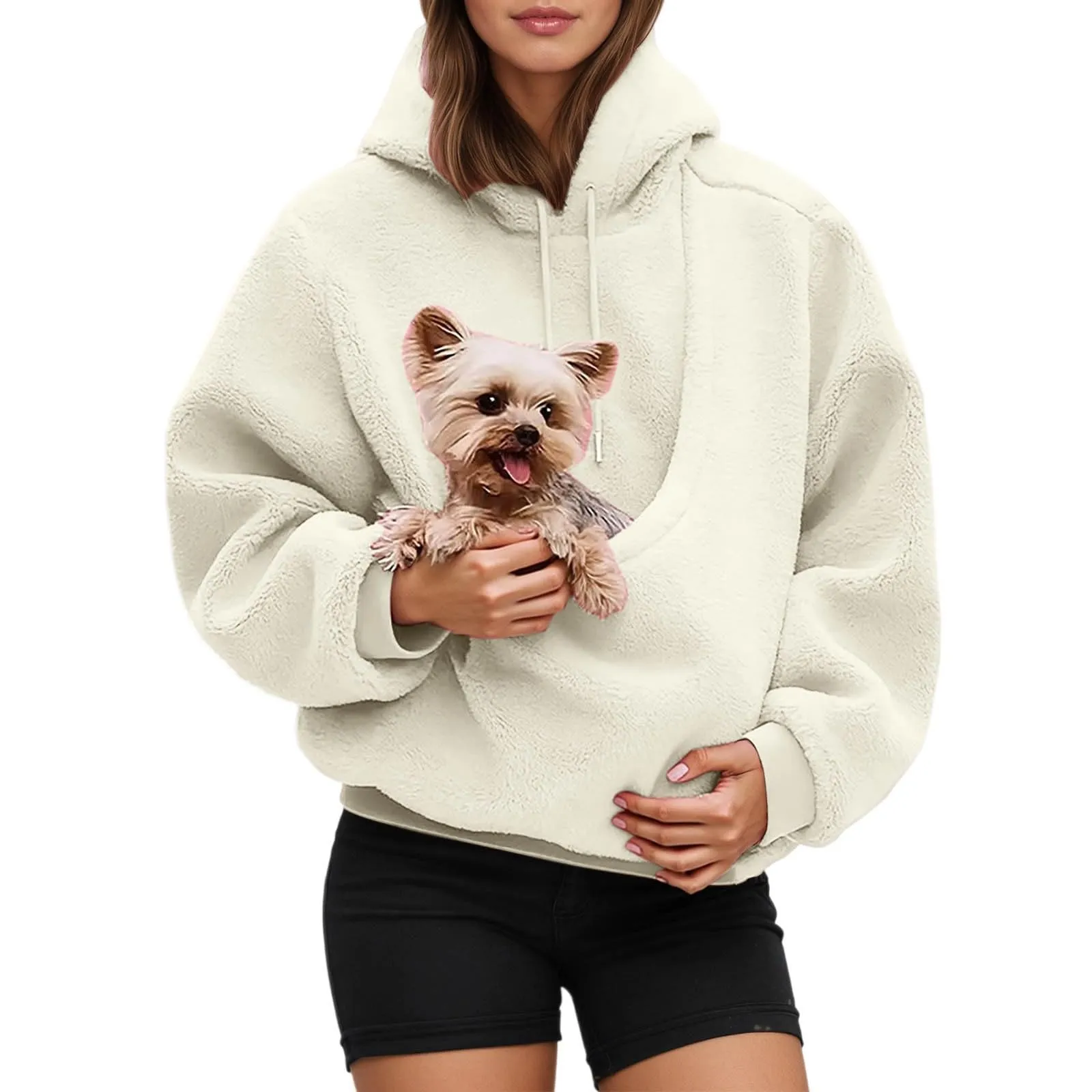 Felpa con Cappuccio Canguro per Animali Domestici con Tasca Porta Gatti e Cani, Pullover Casual Invernale, Bianco, M - immagine 1