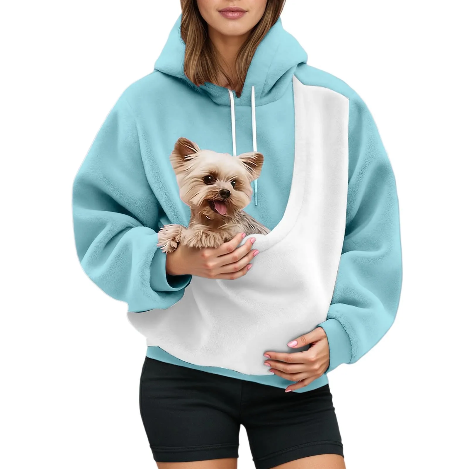 Felpa con Cappuccio Donna con Tasca Porta Animali per Cani e Gatti, Pullover Casual Invernale - immagine 1